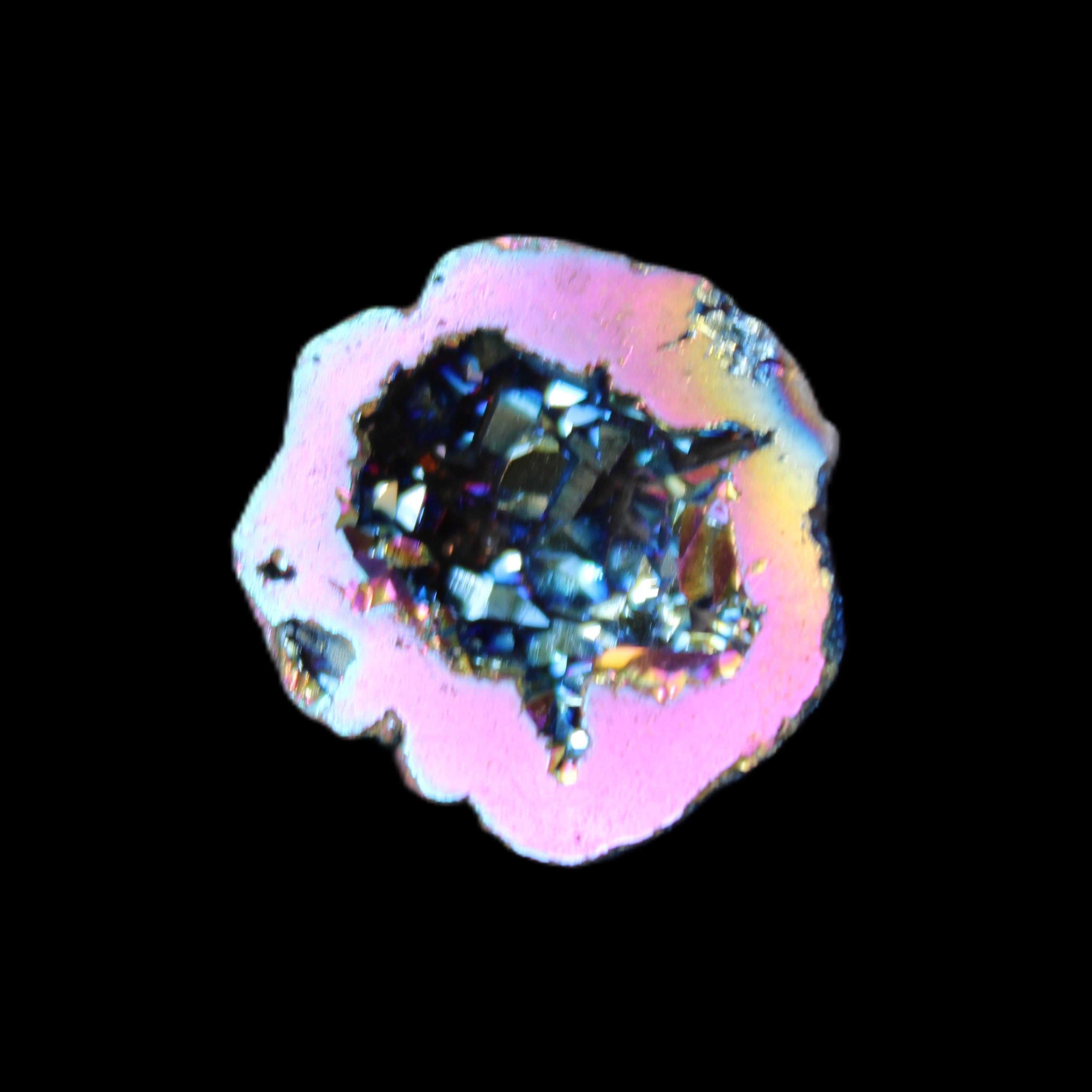 Electric Pink Agate electroplated geode 30mm 8-9g in sunlight - Rocks and Things Store
