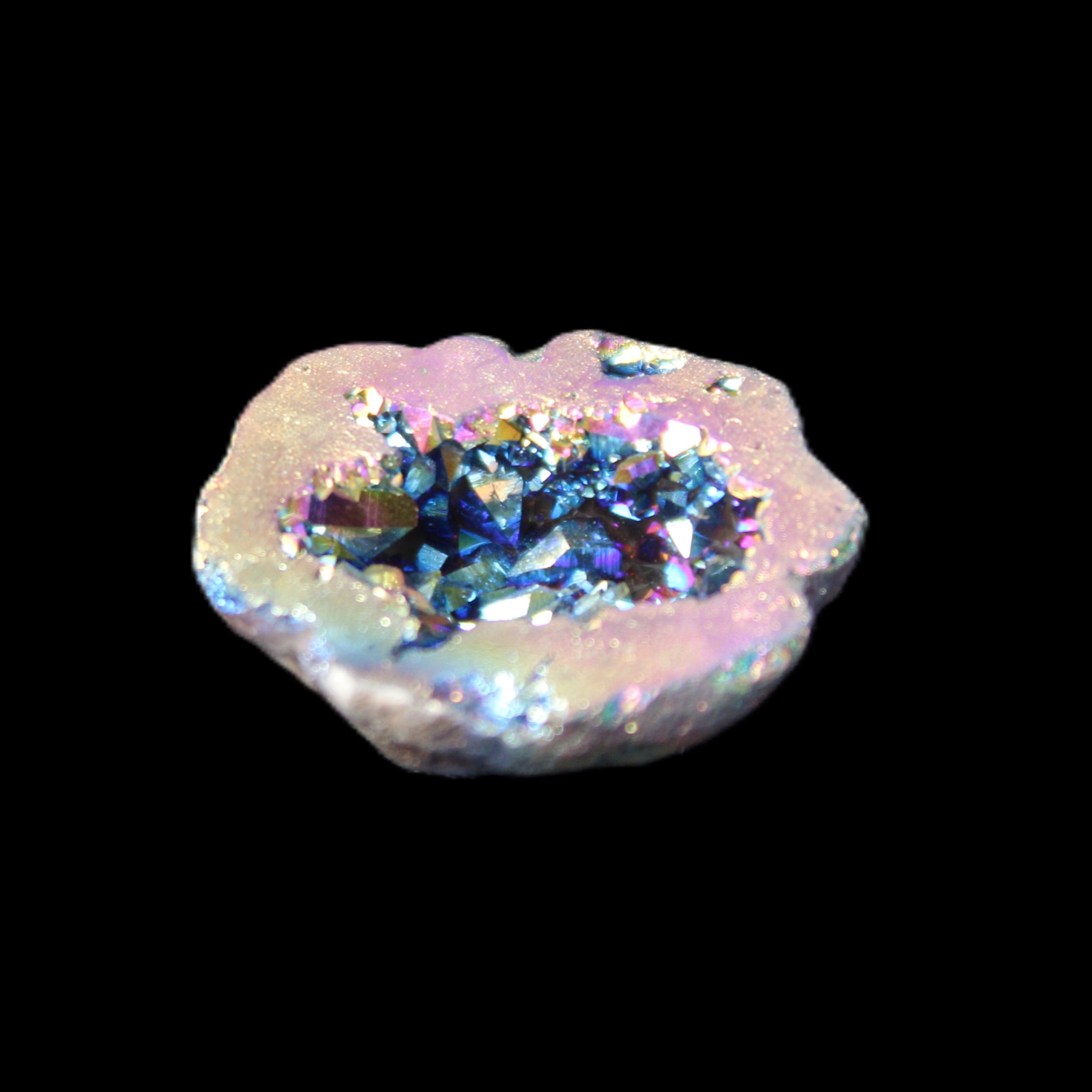 Electric Pink Agate electroplated geode 30mm 8-9g in sunlight - Rocks and Things Store