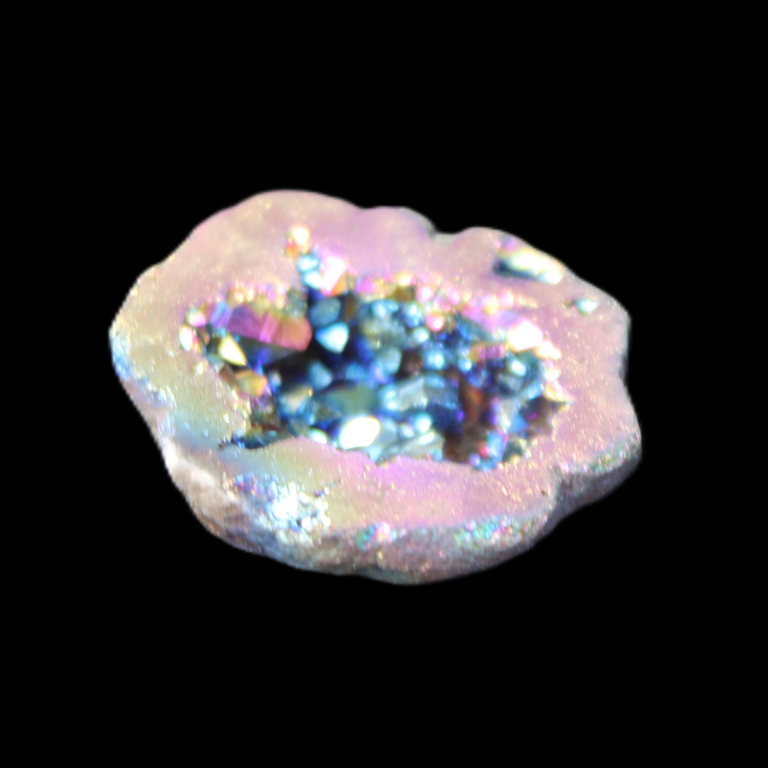 Electric Pink Agate electroplated geode 30mm 8-9g in sunlight - Rocks and Things Store