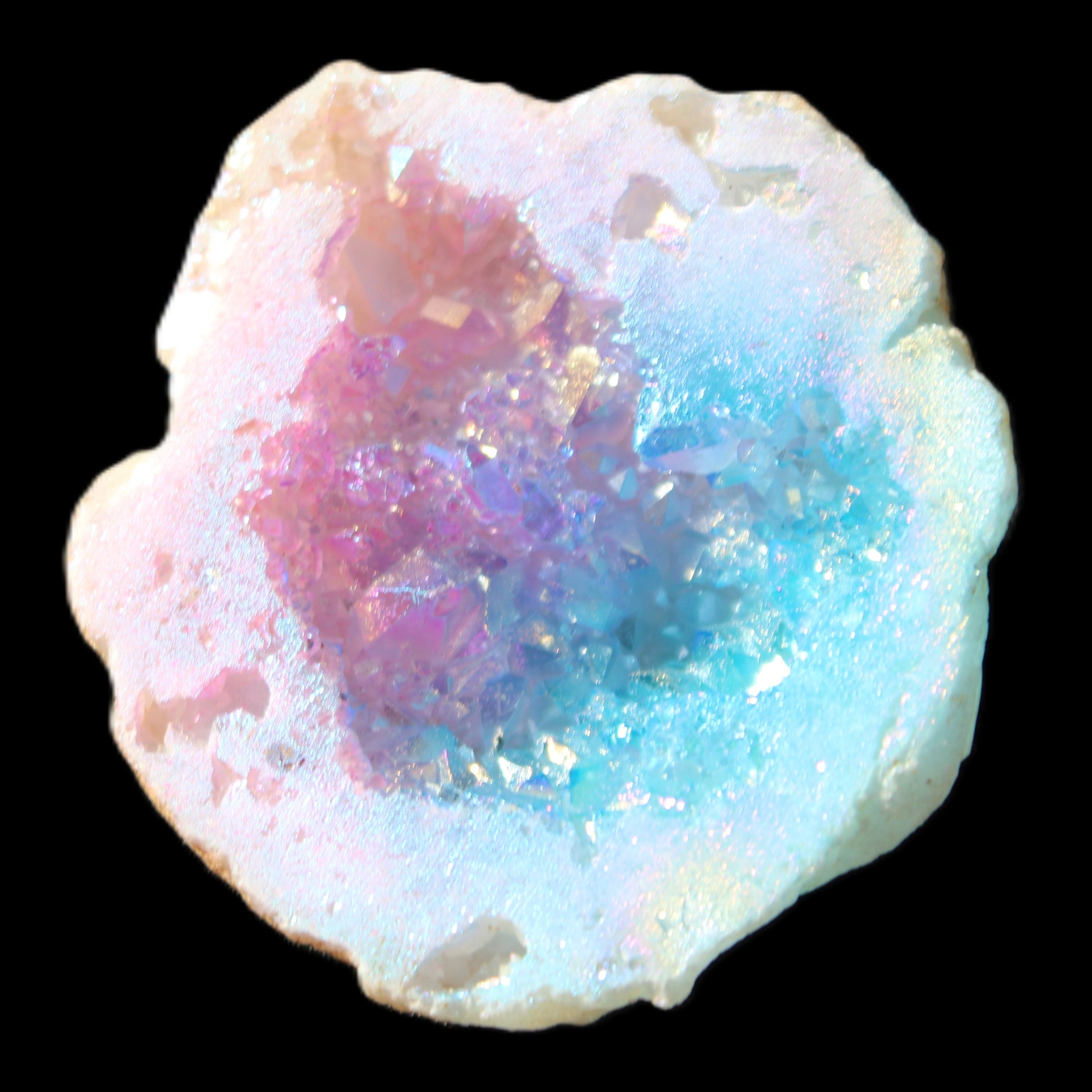 Aura electroplated geode 46mm 33/37g in sunlight - Rocks and Things Store