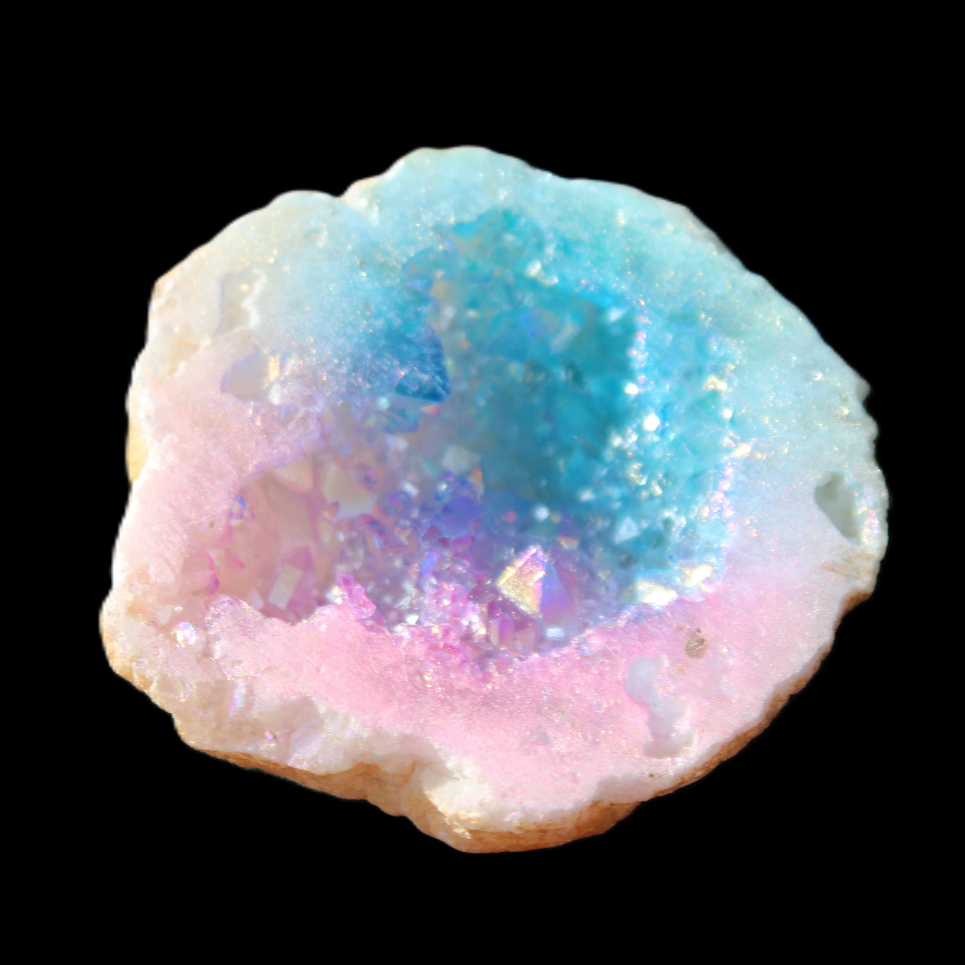 Aura electroplated geode 46mm 33/37g in sunlight - Rocks and Things Store