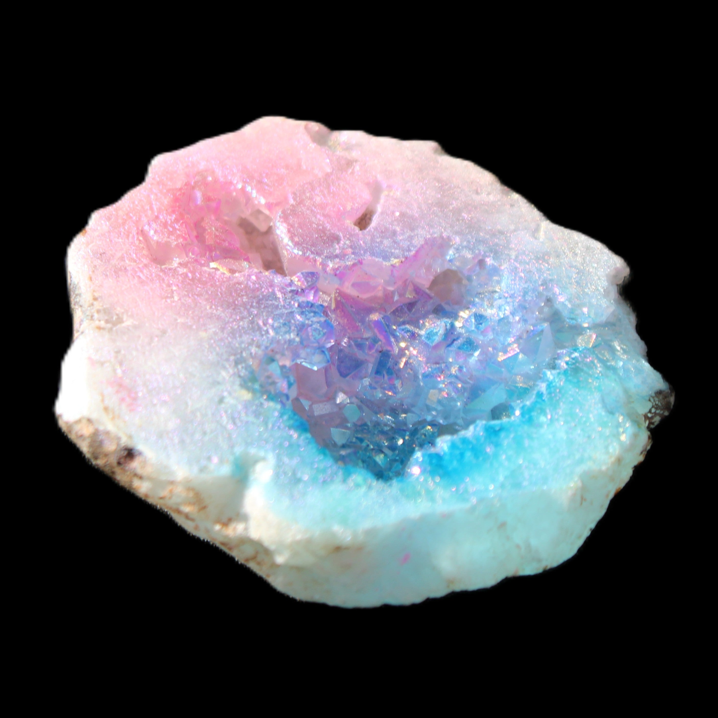 Aura electroplated geode 46mm 33/37g in sunlight - Rocks and Things Store