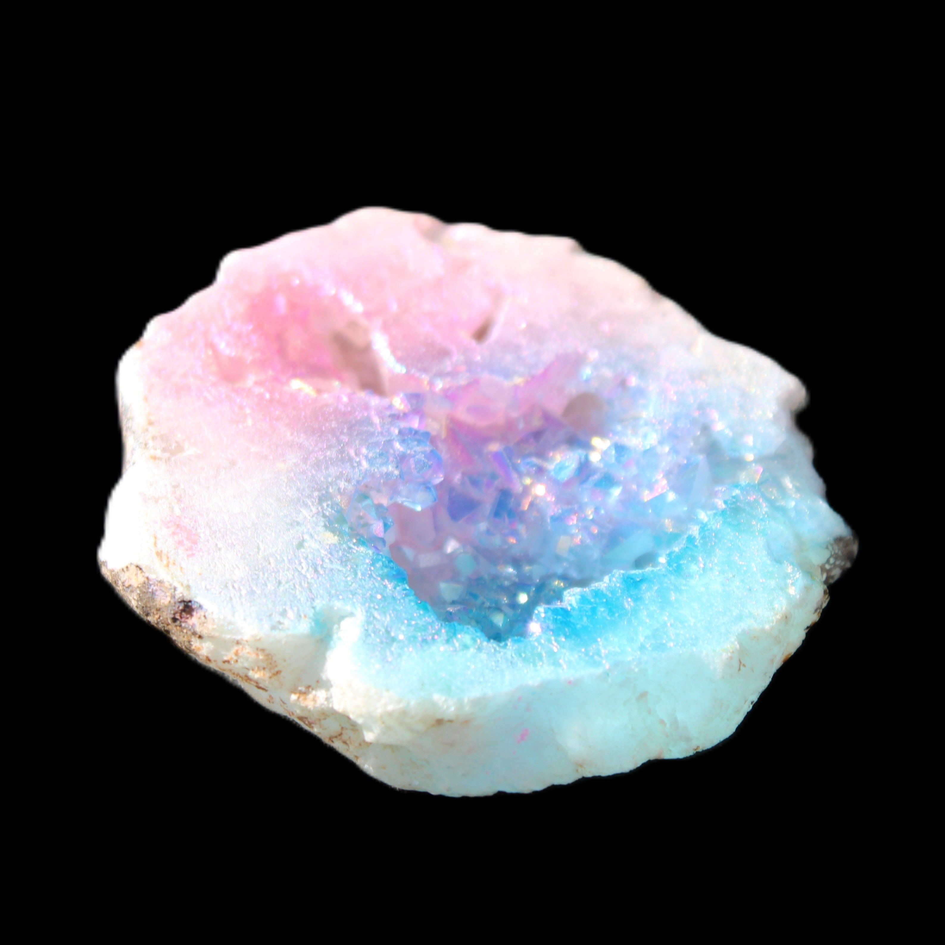 Aura electroplated geode 46mm 33/37g in sunlight - Rocks and Things Store
