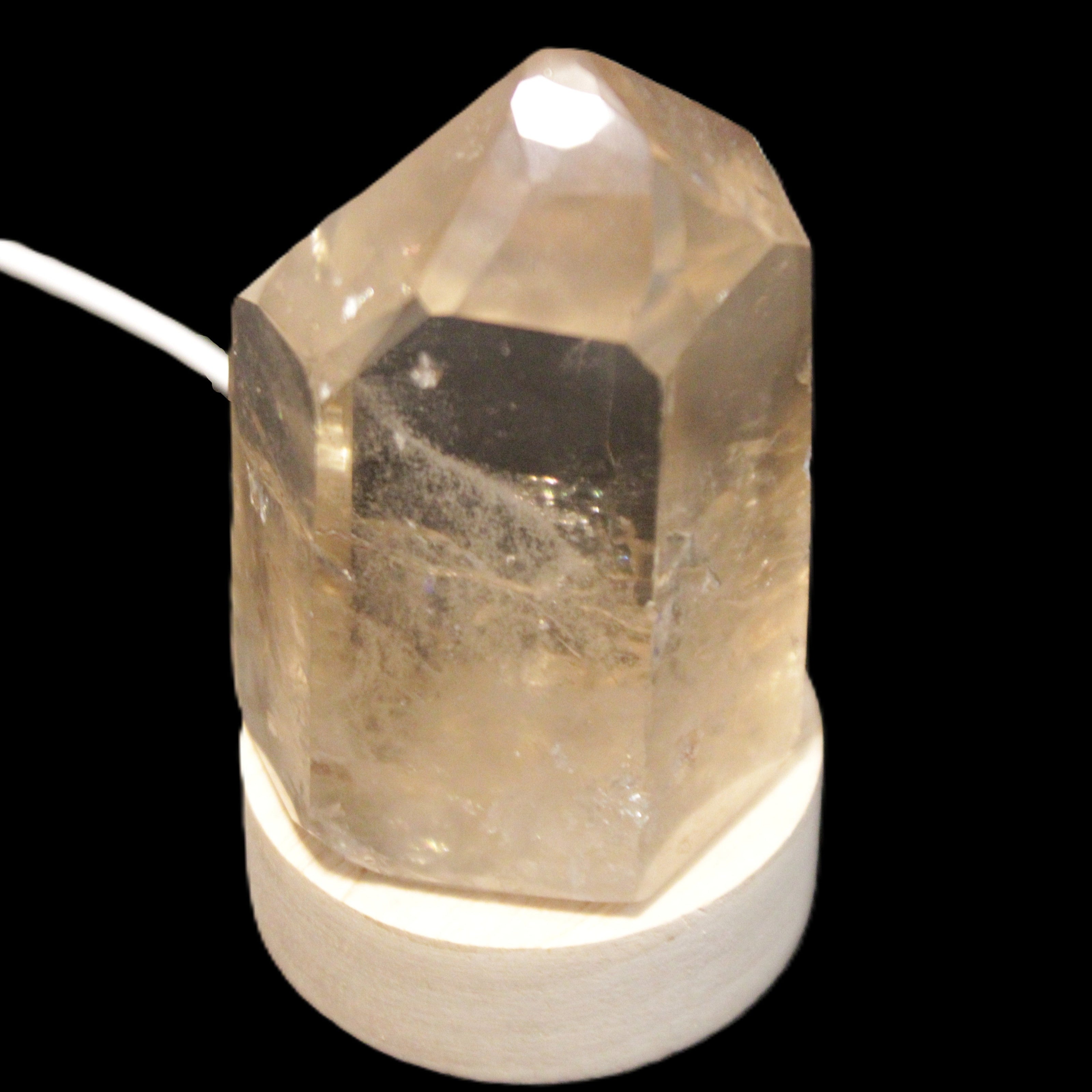 Round wooden 6 LED light base warm white 60mm USB with switch 56g in sunlight - Rocks and Things Store