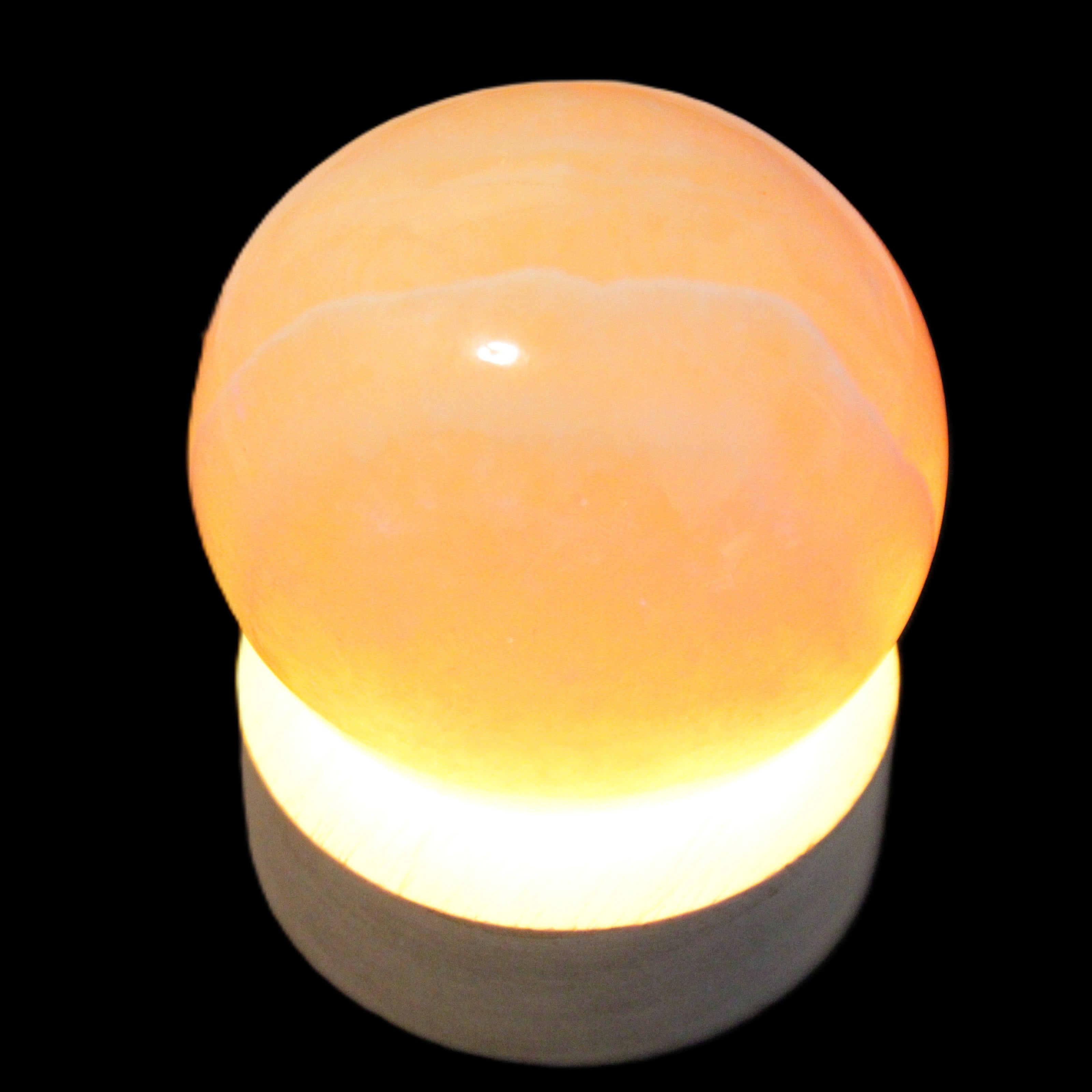 Round wooden 6 LED light base warm white 60mm USB with switch 56g in sunlight - Rocks and Things Store