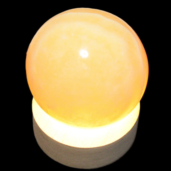 Round wooden 6 LED light base warm white 60mm USB with switch 56g in sunlight - Rocks and Things Store