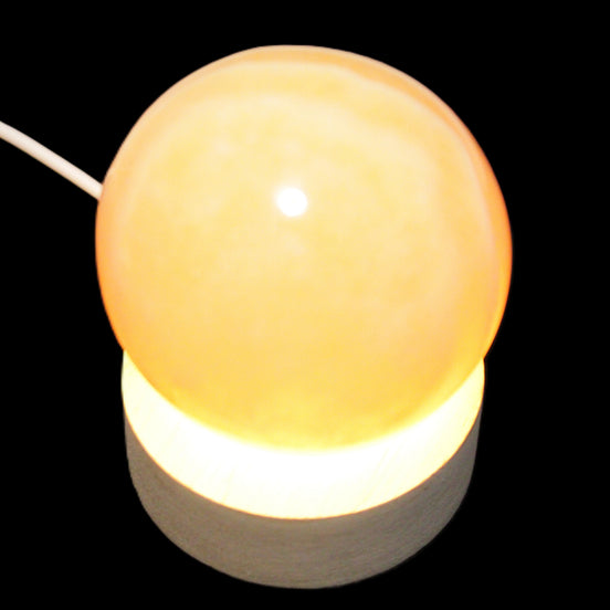 Round wooden 6 LED light base warm white 60mm USB with switch 56g in sunlight - Rocks and Things Store