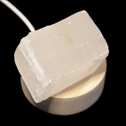 Round wooden 6 LED light base warm white 60mm USB with switch 56g in sunlight - Rocks and Things Store