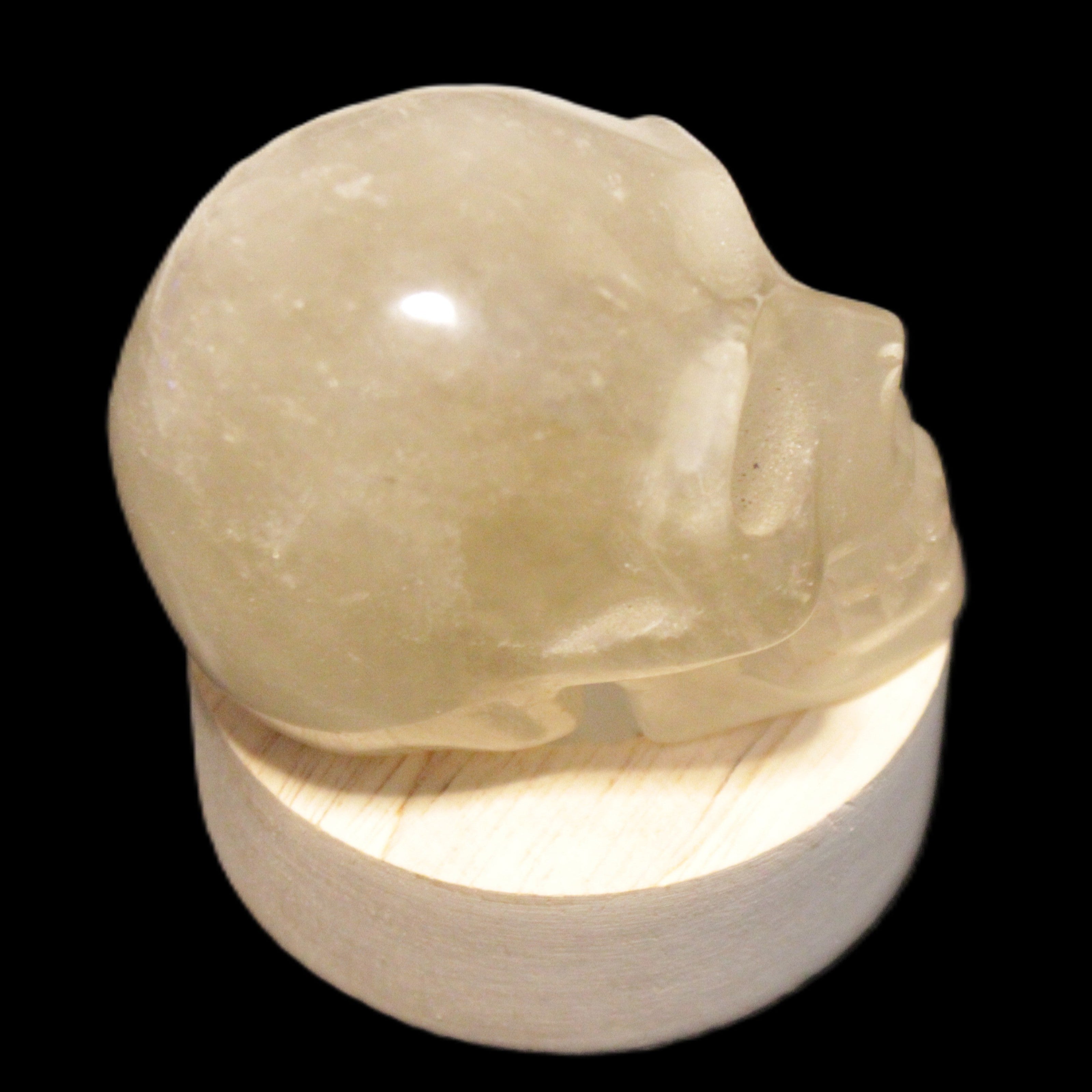 Round wooden 6 LED light base warm white 60mm USB with switch 56g in sunlight - Rocks and Things Store