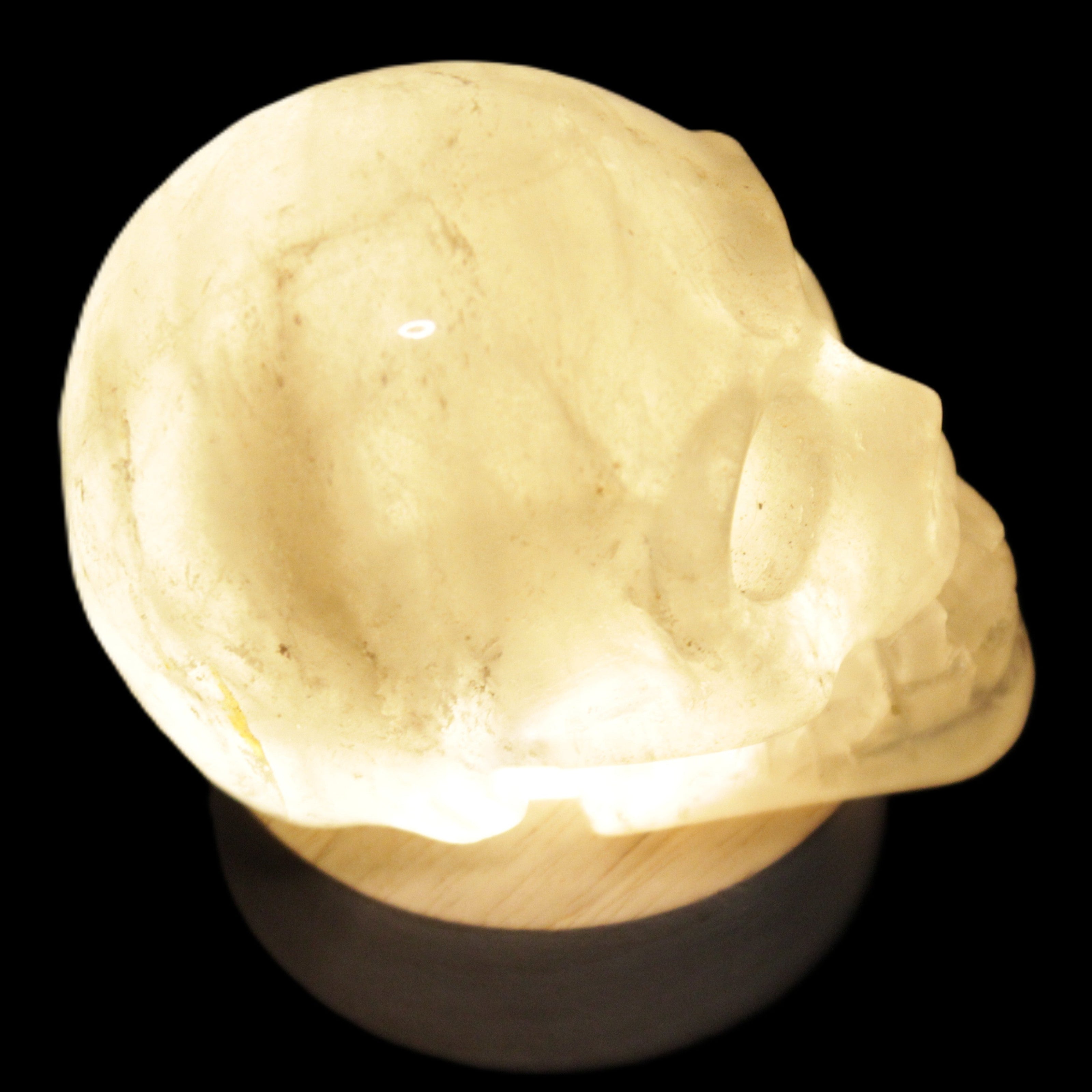 Round wooden 6 LED light base warm white 60mm USB with switch 56g in sunlight - Rocks and Things Store