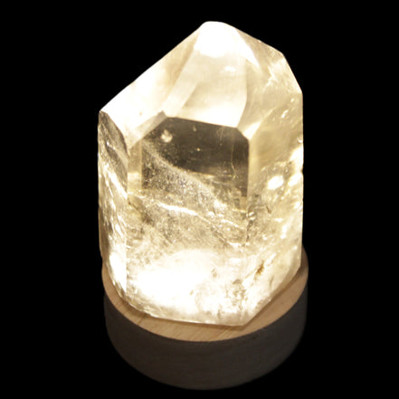 Round wooden 6 LED light base warm white 60mm USB with switch 56g in sunlight - Rocks and Things Store