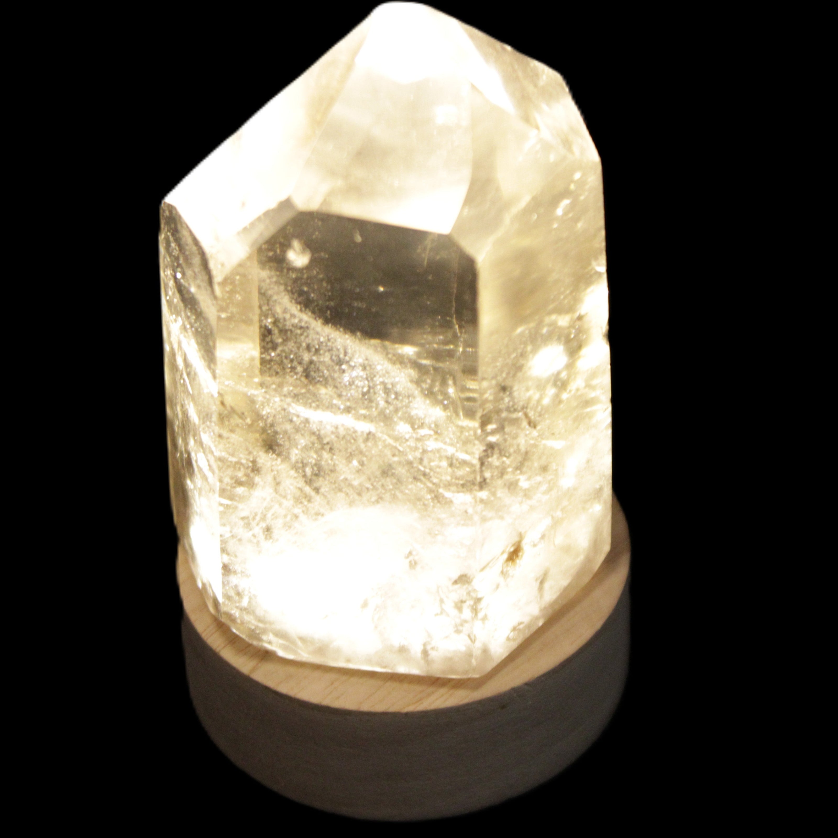 Round wooden 6 LED light base warm white 60mm USB with switch 56g in sunlight - Rocks and Things Store
