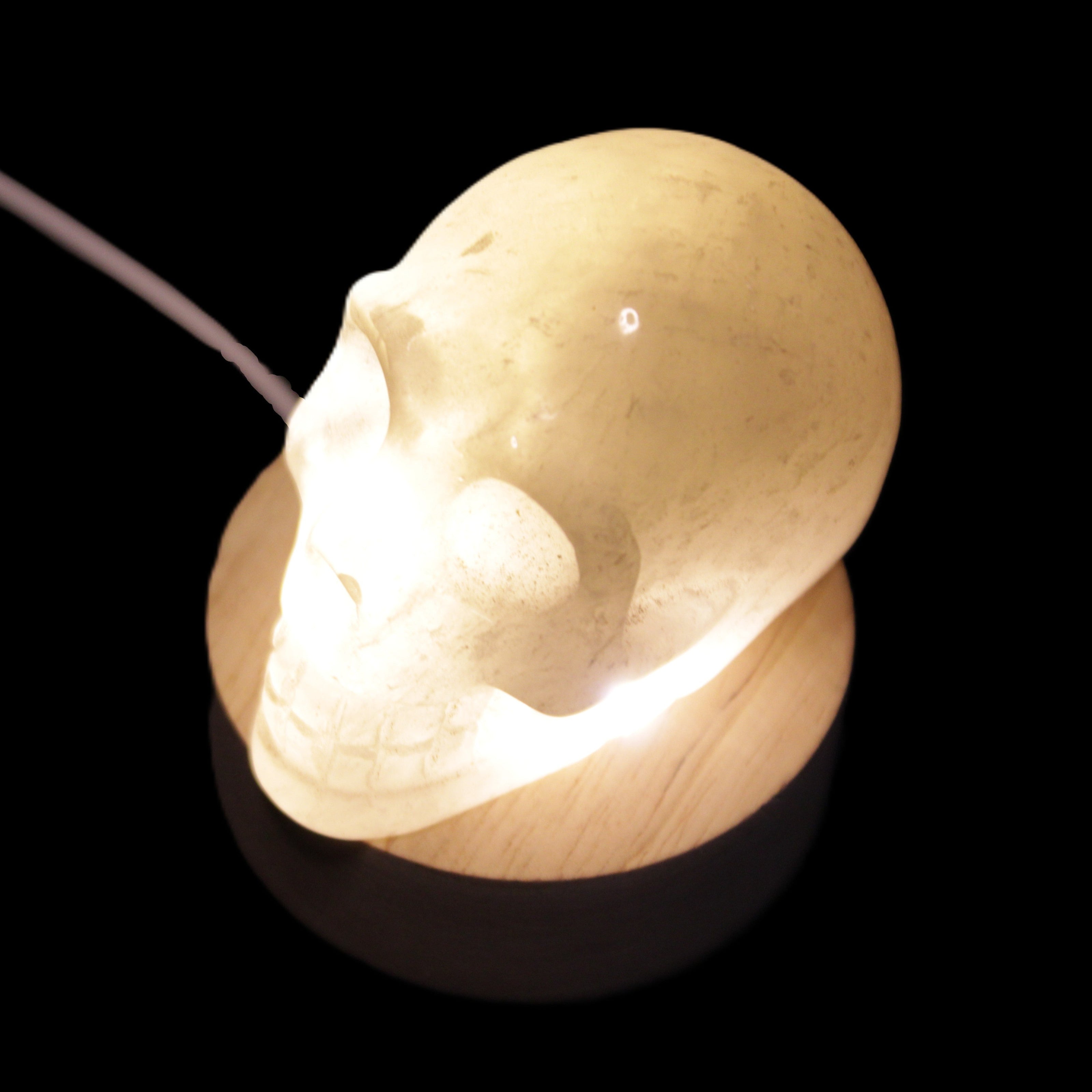 Round wooden 6 LED light base warm white 60mm USB with switch 56g in sunlight - Rocks and Things Store