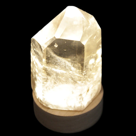 Round wooden 6 LED light base warm white 60mm USB with switch 56g in sunlight - Rocks and Things Store