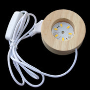 Round wooden 6 LED light base warm white 60mm USB with switch 56g in sunlight - Rocks and Things Store