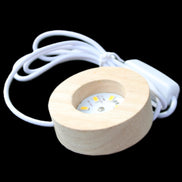 Round wooden 6 LED light base warm white 60mm USB with switch 56g in sunlight - Rocks and Things Store