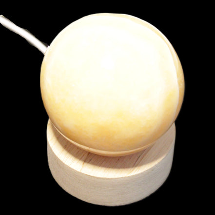 Round wooden 6 LED light base warm white 60mm USB with switch 56g in sunlight - Rocks and Things Store
