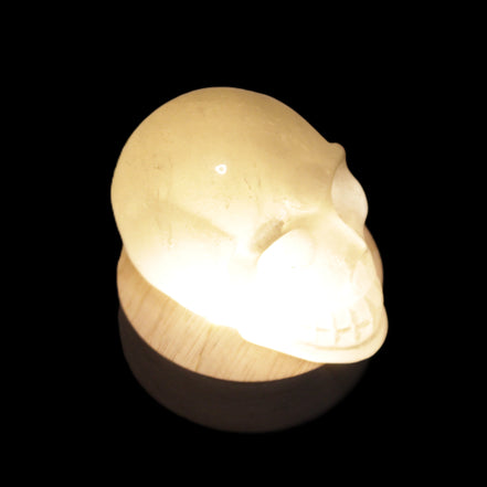 Round wooden 6 LED light base warm white 60mm USB with switch 56g in sunlight - Rocks and Things Store
