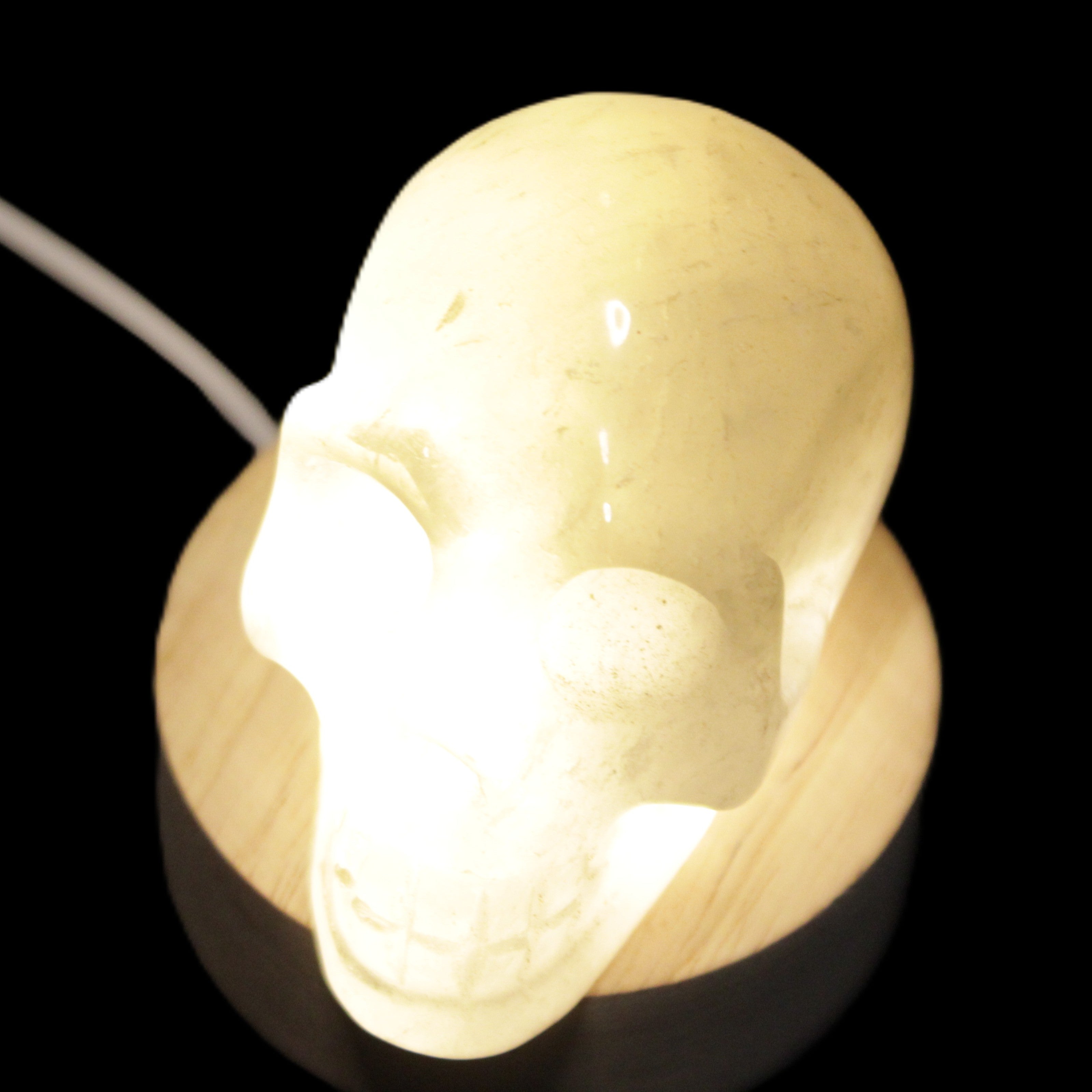 Round wooden 6 LED light base warm white 60mm USB with switch 56g in sunlight - Rocks and Things Store
