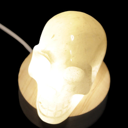 Round wooden 6 LED light base warm white 60mm USB with switch 56g in sunlight - Rocks and Things Store
