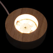 Round wooden 6 LED light base warm white 60mm USB with switch 56g in sunlight - Rocks and Things Store