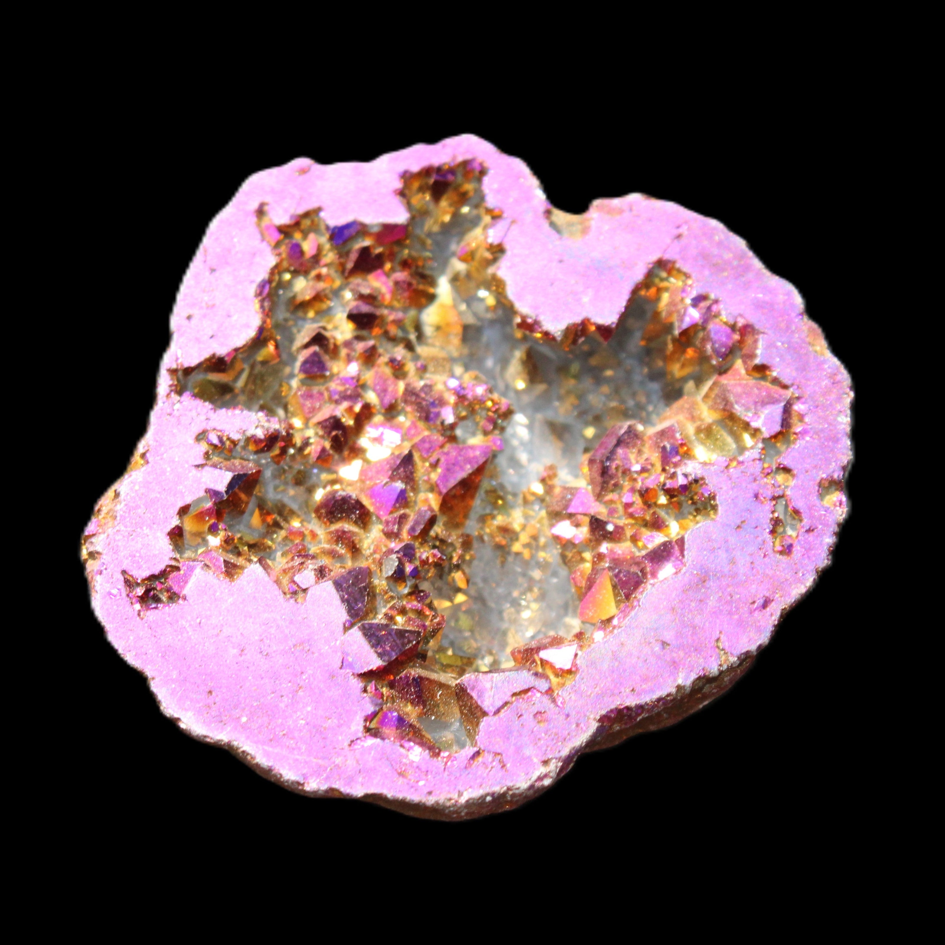 Electric Purple Agate electroplated geode 30mm 7-8g in sunlight - Rocks and Things Store