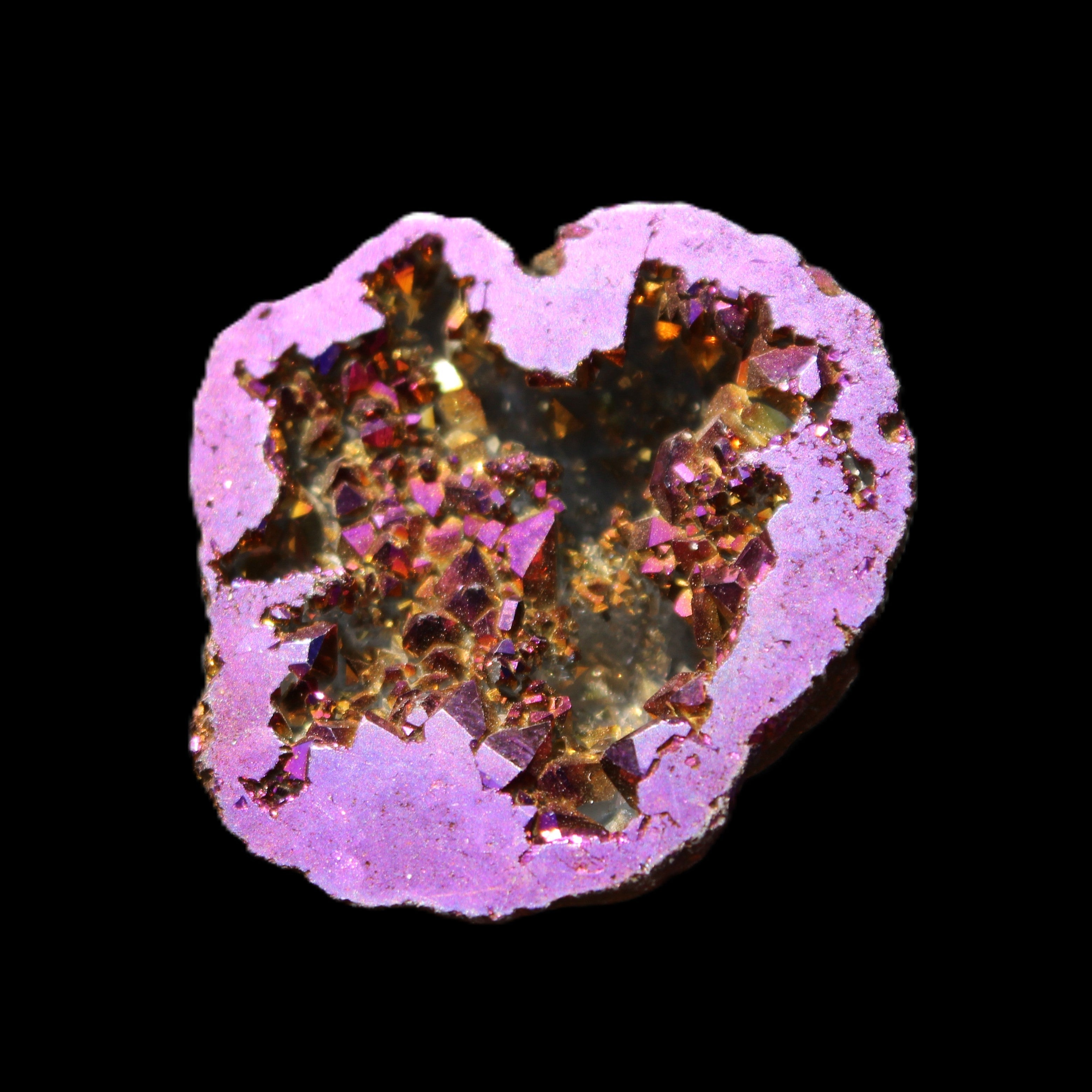 Electric Purple Agate electroplated geode 30mm 7-8g in sunlight - Rocks and Things Store