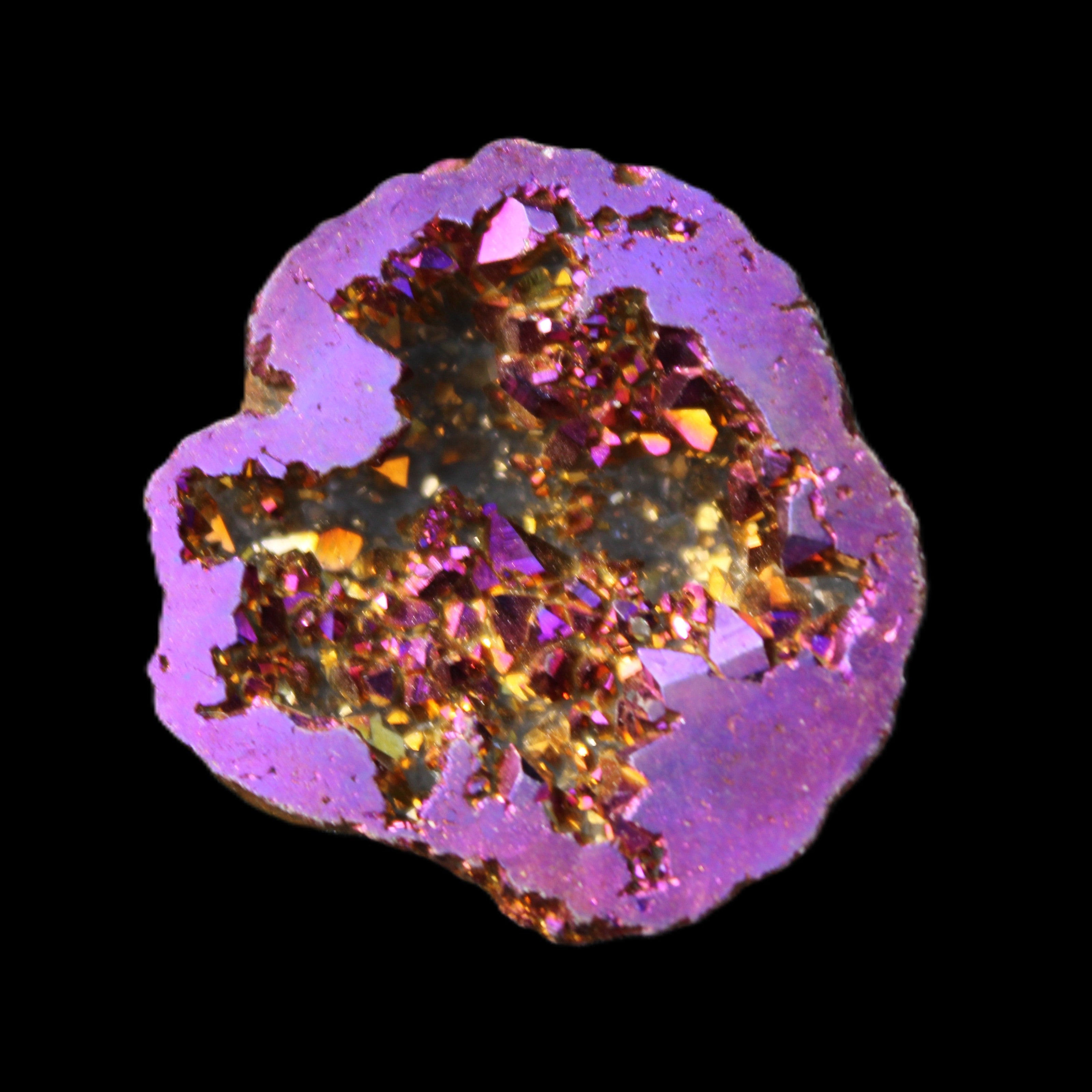 Electric Purple Agate electroplated geode 30mm 7-8g in sunlight - Rocks and Things Store