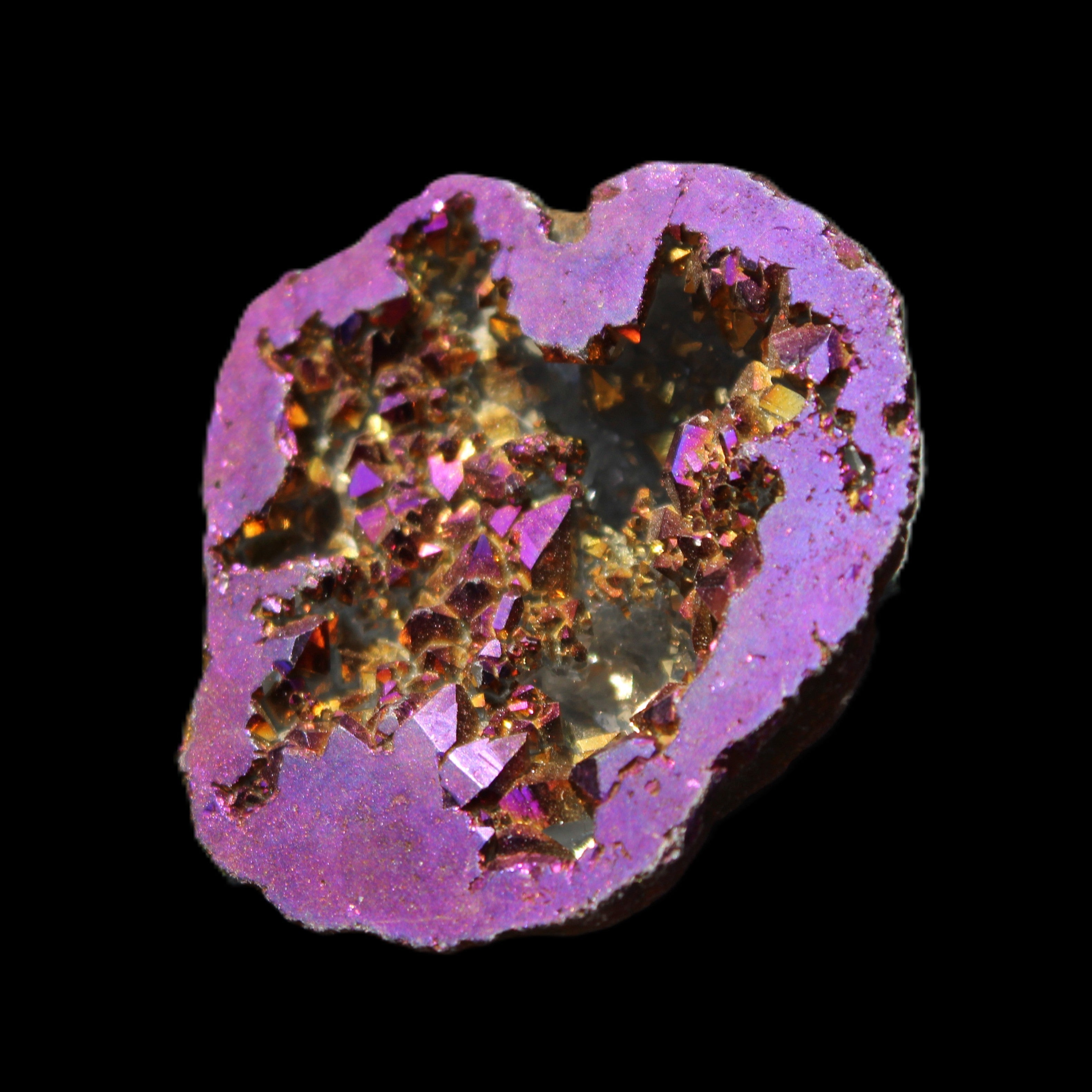 Electric Purple Agate electroplated geode 30mm 7-8g in sunlight - Rocks and Things Store