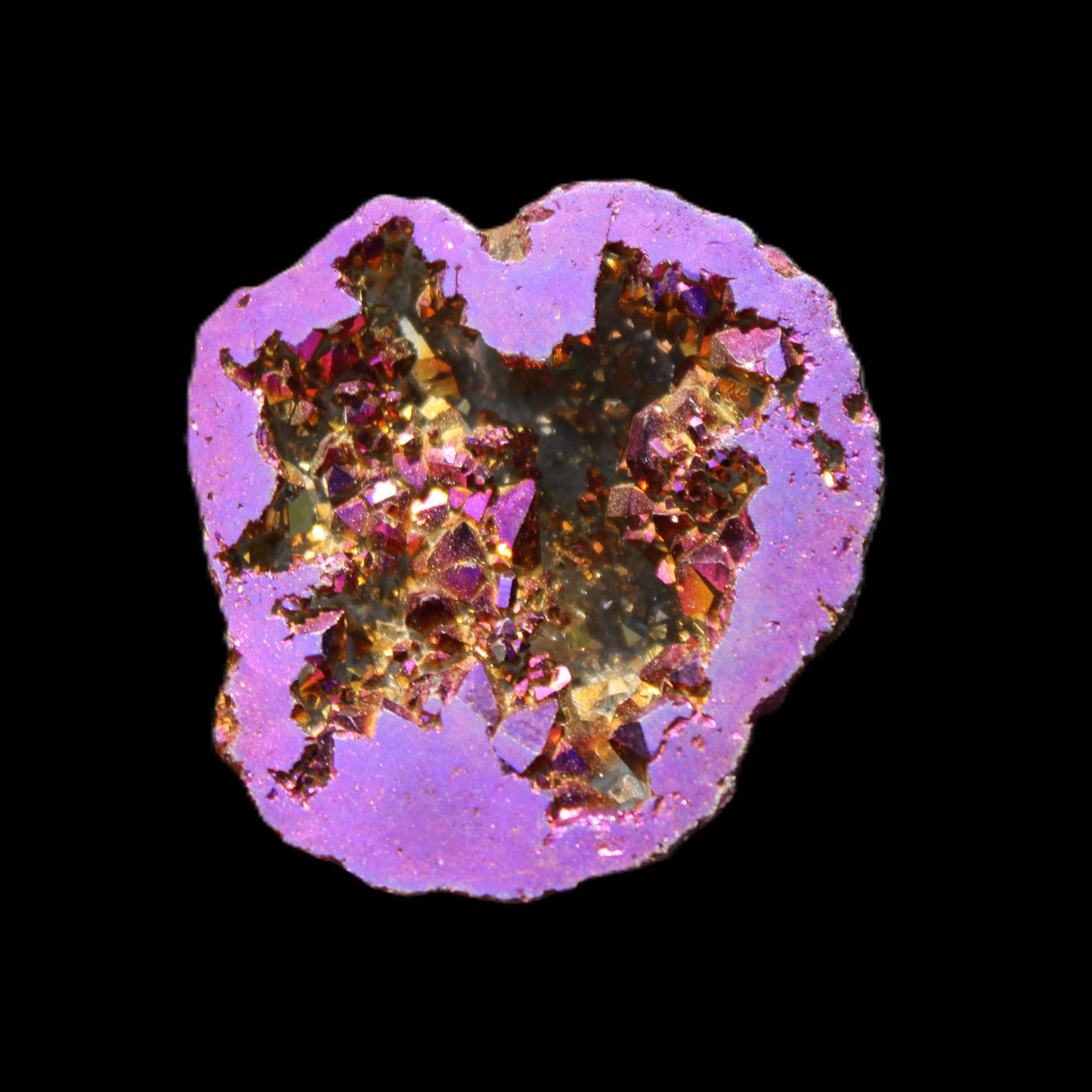 Electric Purple Agate electroplated geode 30mm 7-8g in sunlight - Rocks and Things Store
