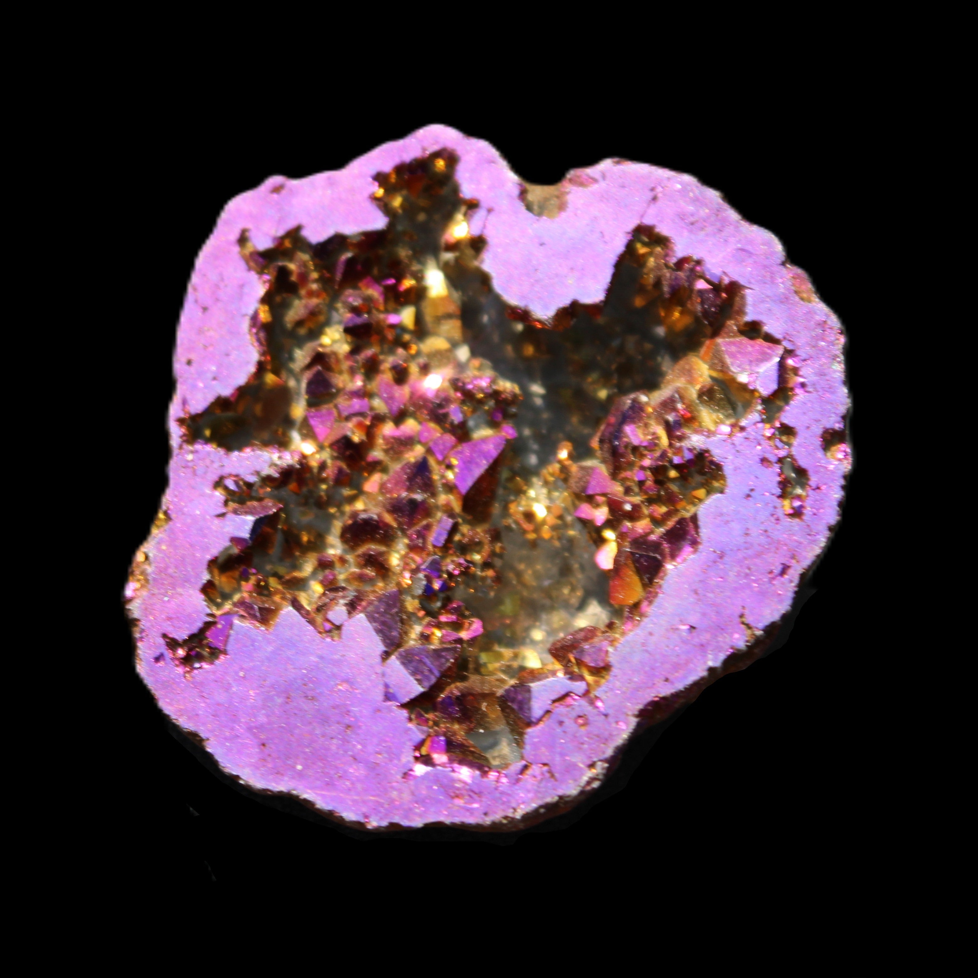 Electric Purple Agate electroplated geode 30mm 7-8g in sunlight - Rocks and Things Store