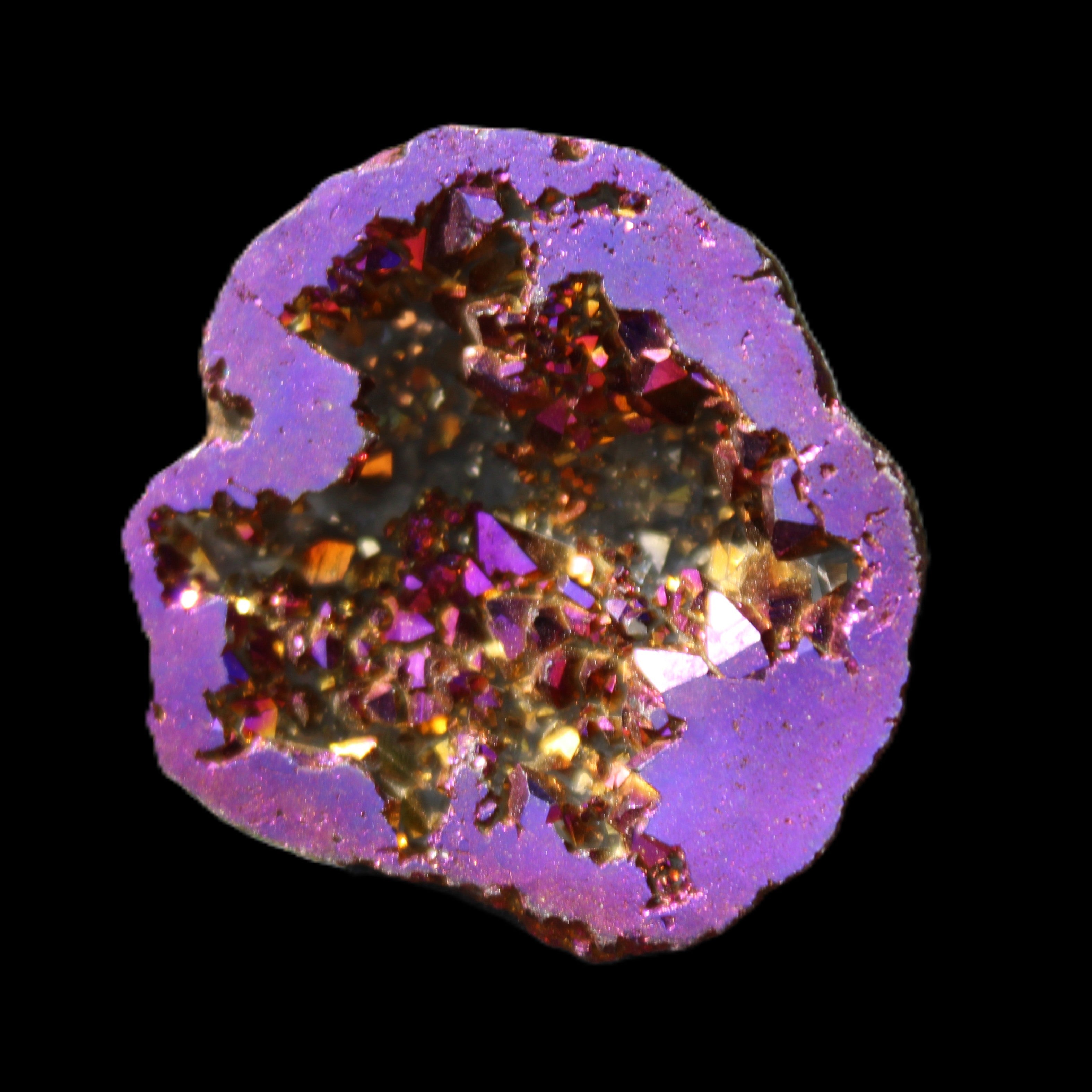 Electric Purple Agate electroplated geode 30mm 7-8g in sunlight - Rocks and Things Store