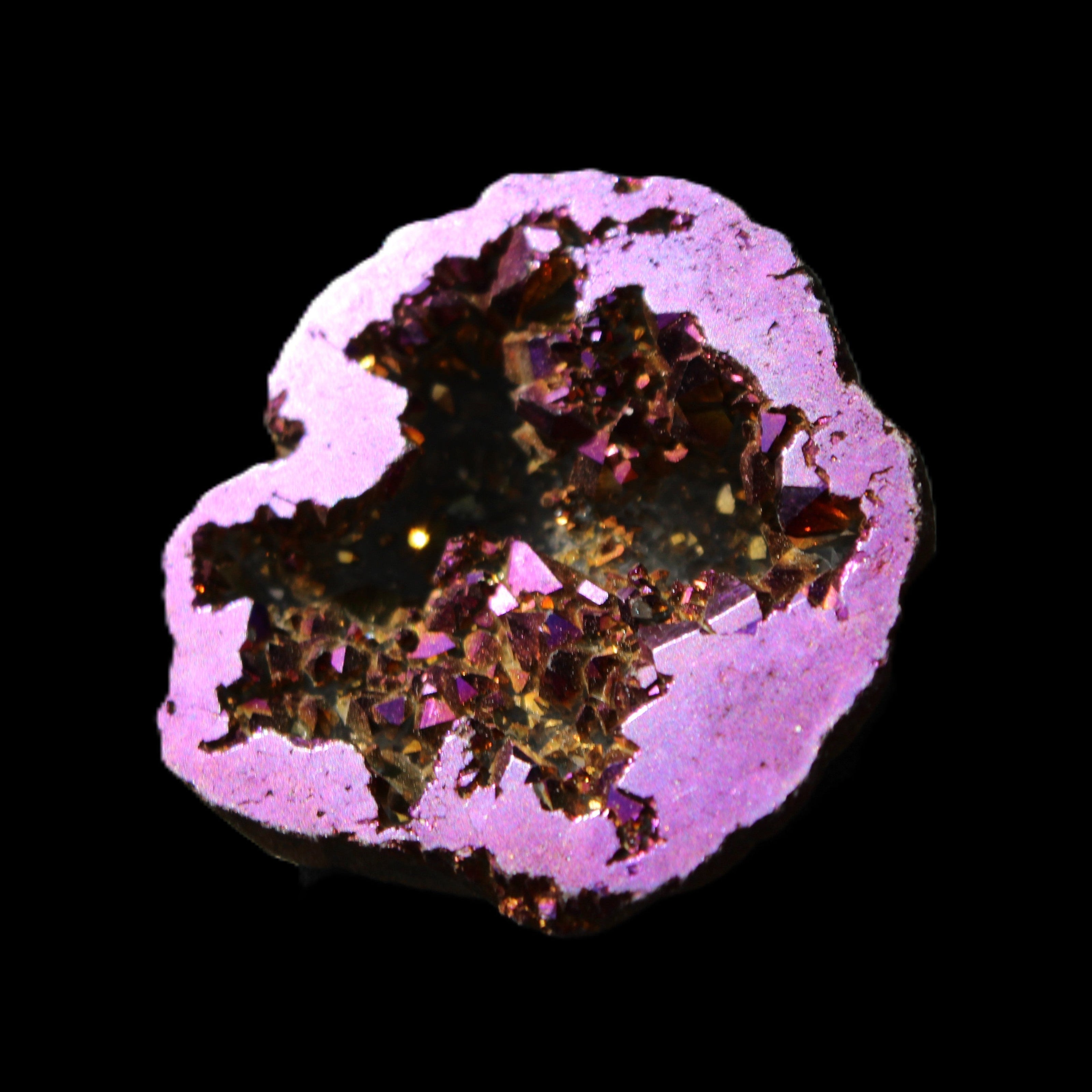Electric Purple Agate electroplated geode 30mm 7-8g in sunlight - Rocks and Things Store