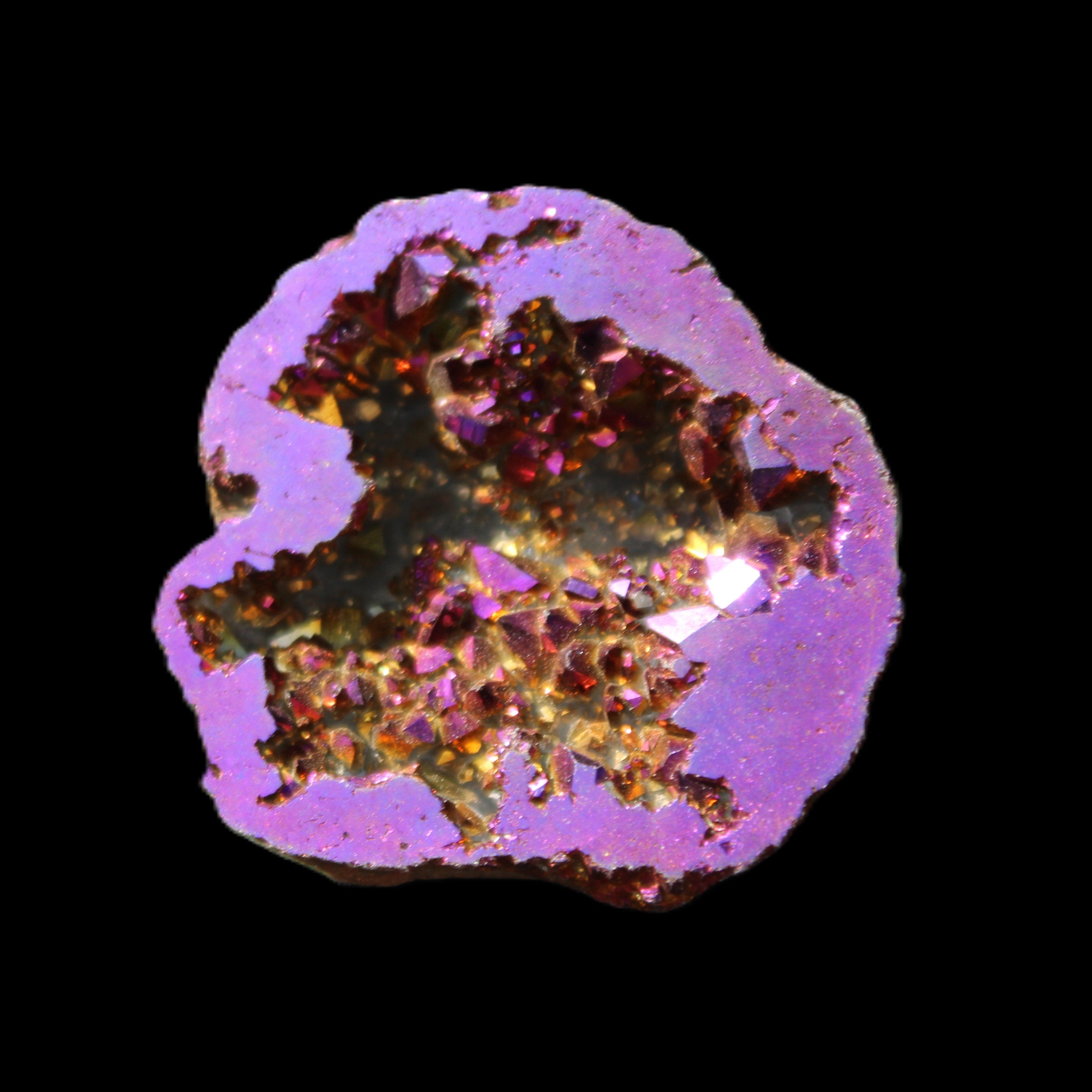 Electric Purple Agate electroplated geode 30mm 7-8g in sunlight - Rocks and Things Store