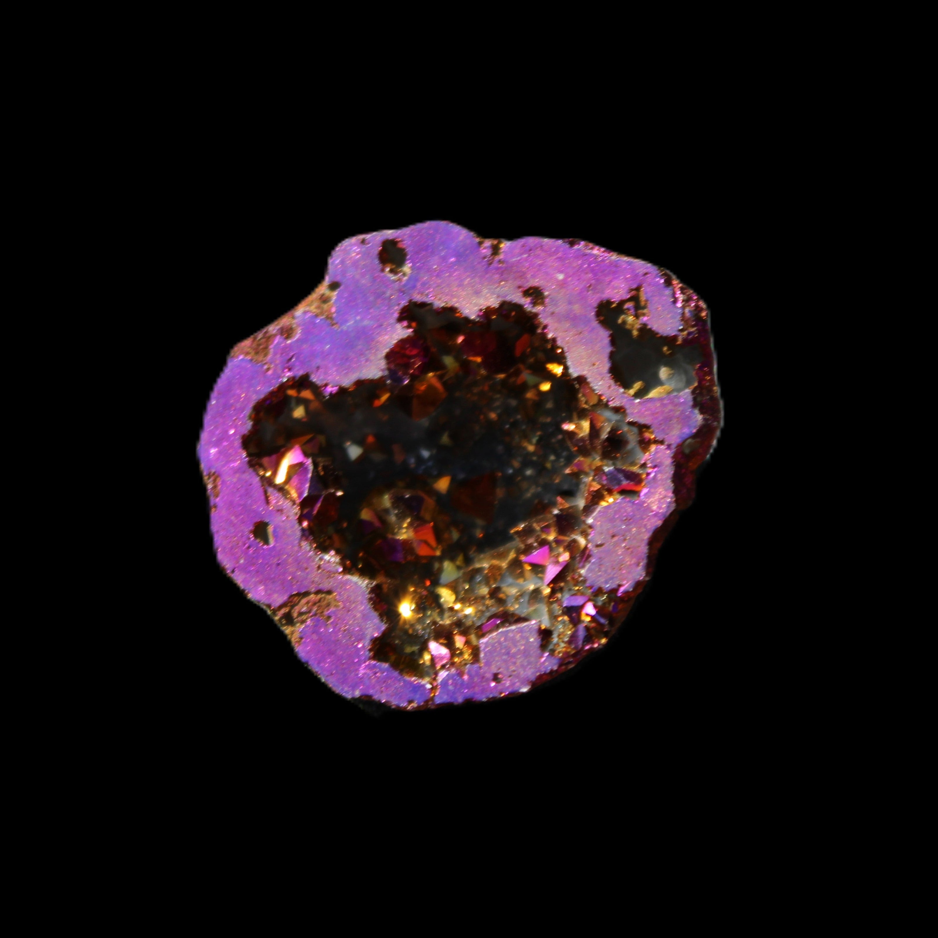 Electric Purple Agate electroplated geode 30mm 7-8g in sunlight - Rocks and Things Store
