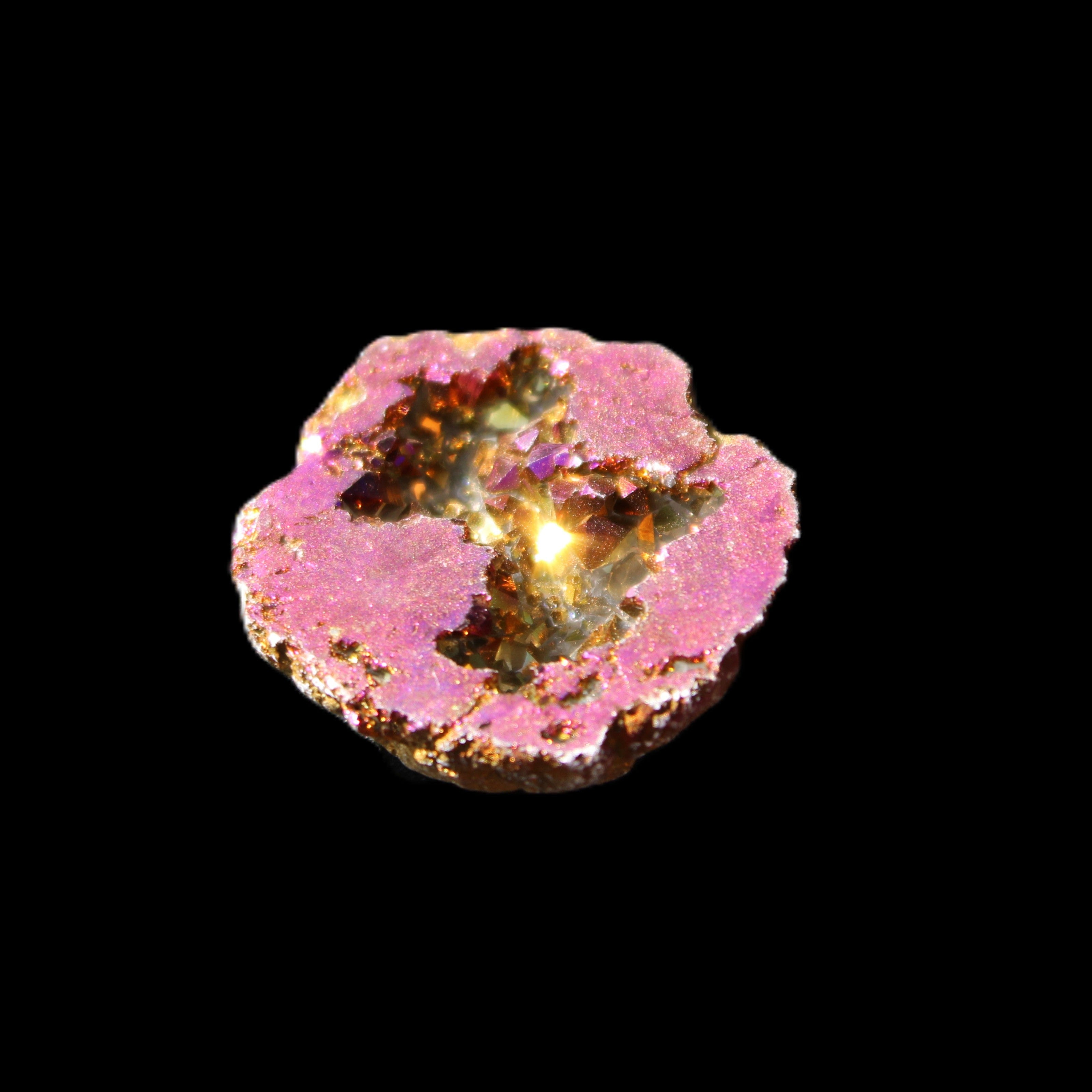 Electric Purple Agate electroplated geode 30mm 7-8g in sunlight - Rocks and Things Store