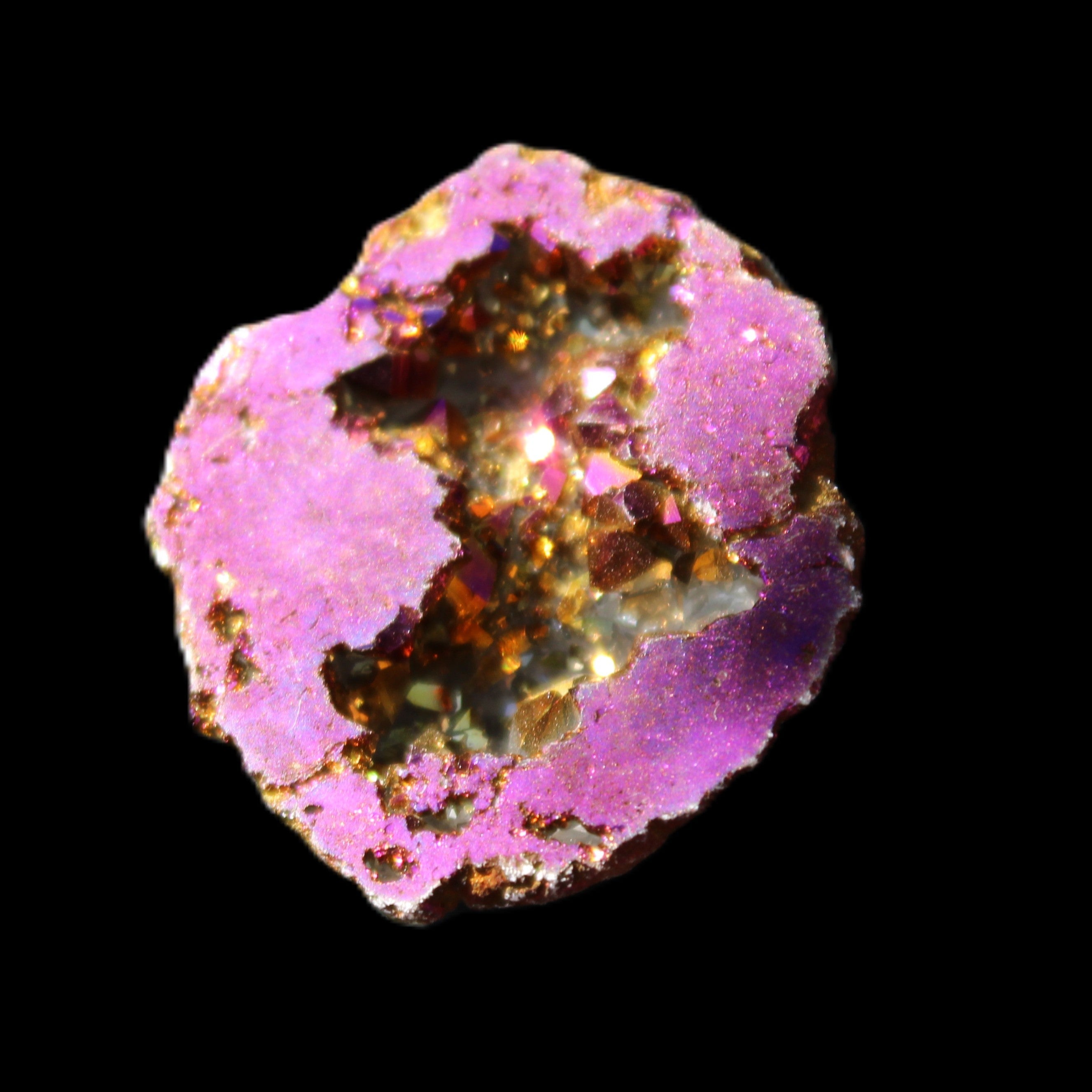 Electric Purple Agate electroplated geode 30mm 7-8g in sunlight - Rocks and Things Store
