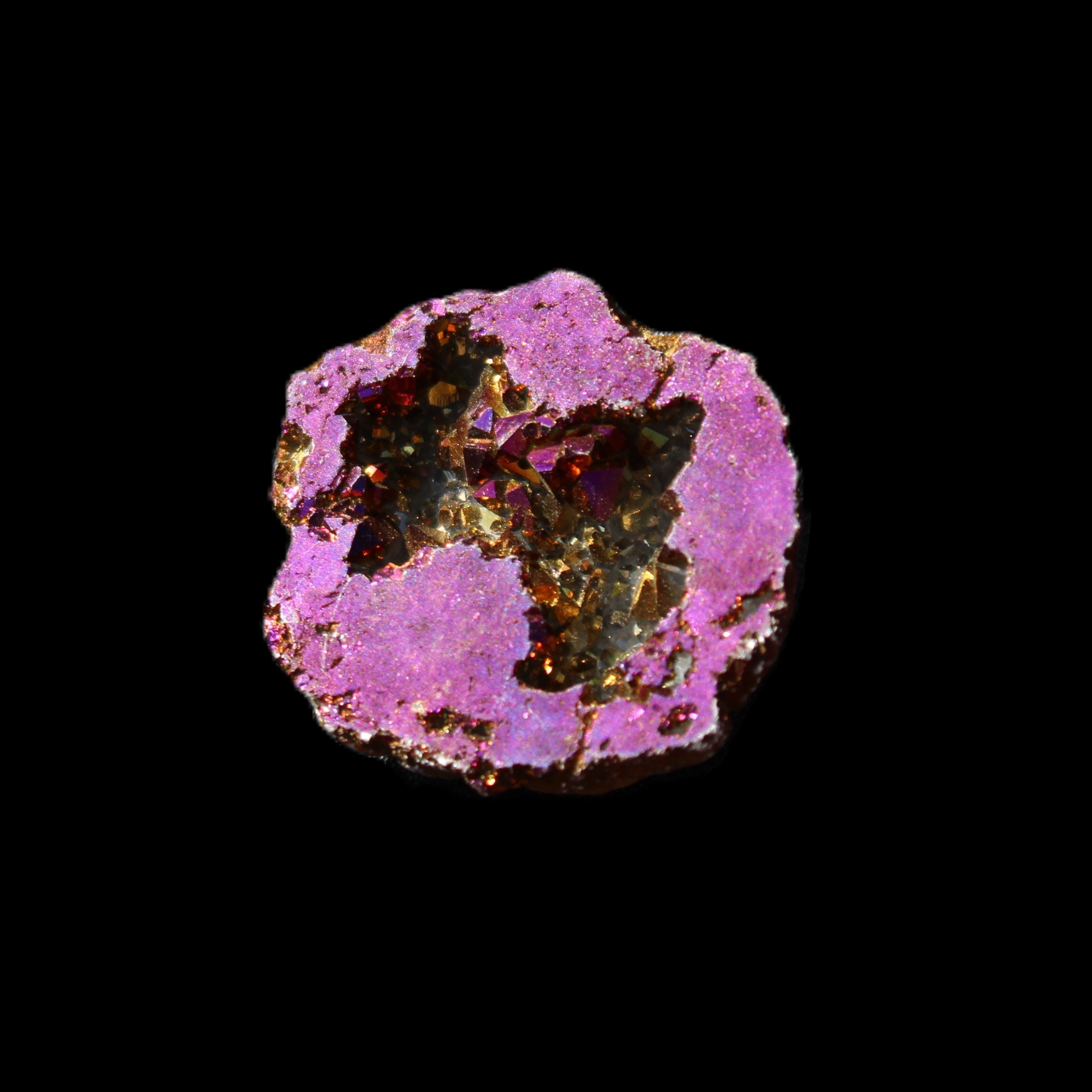 Electric Purple Agate electroplated geode 30mm 7-8g in sunlight - Rocks and Things Store
