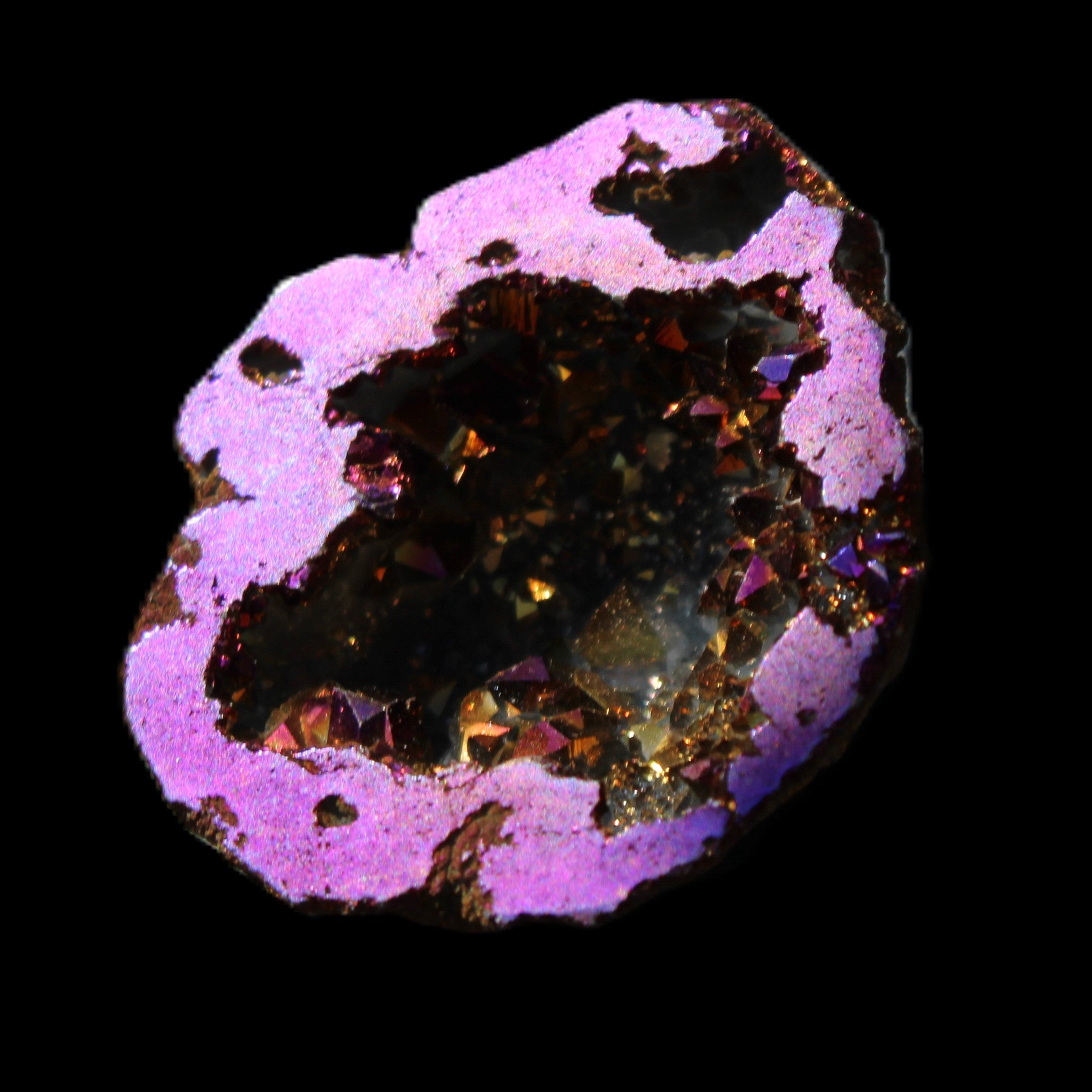 Electric Purple Agate electroplated geode 30mm 7-8g in sunlight - Rocks and Things Store