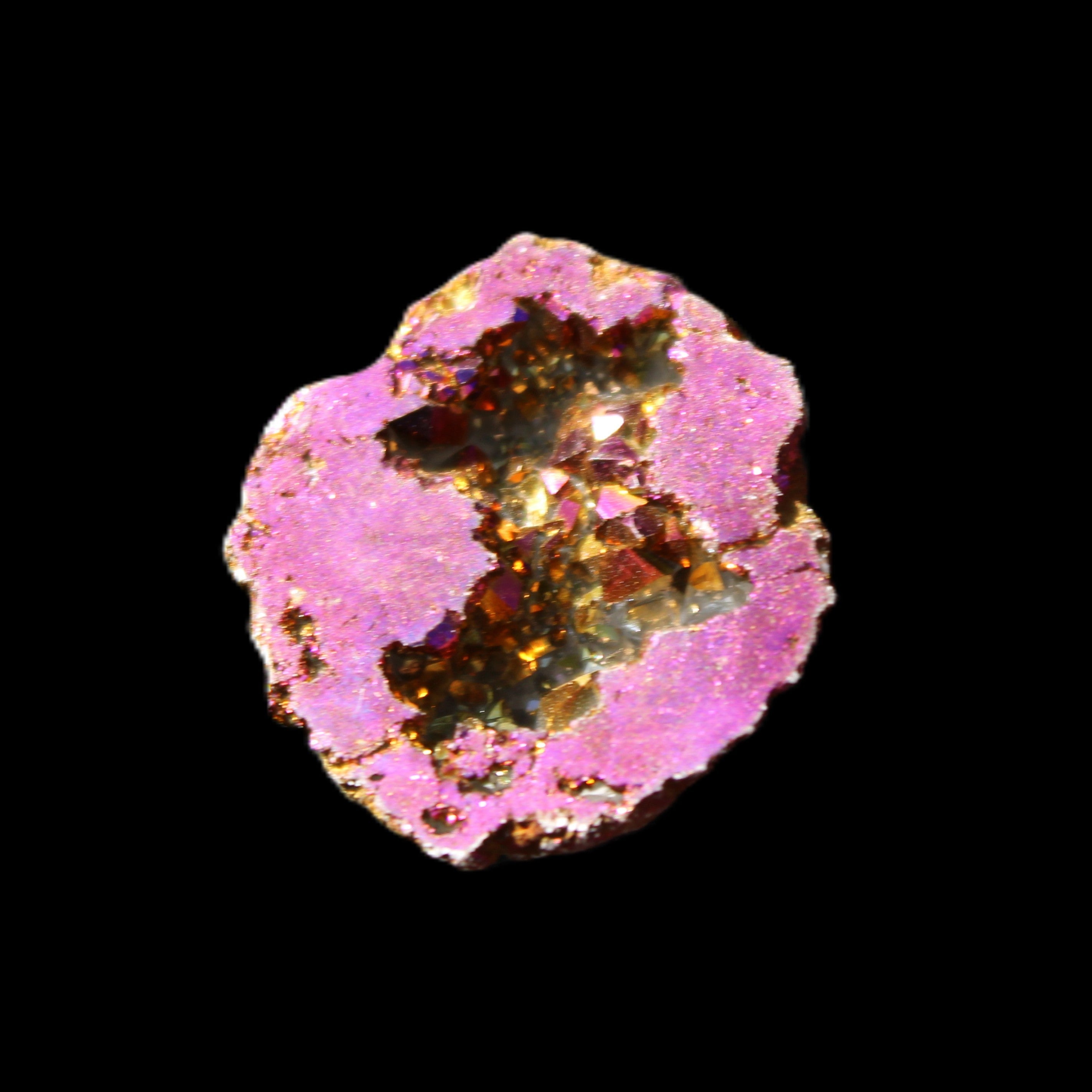 Electric Purple Agate electroplated geode 30mm 7-8g in sunlight - Rocks and Things Store