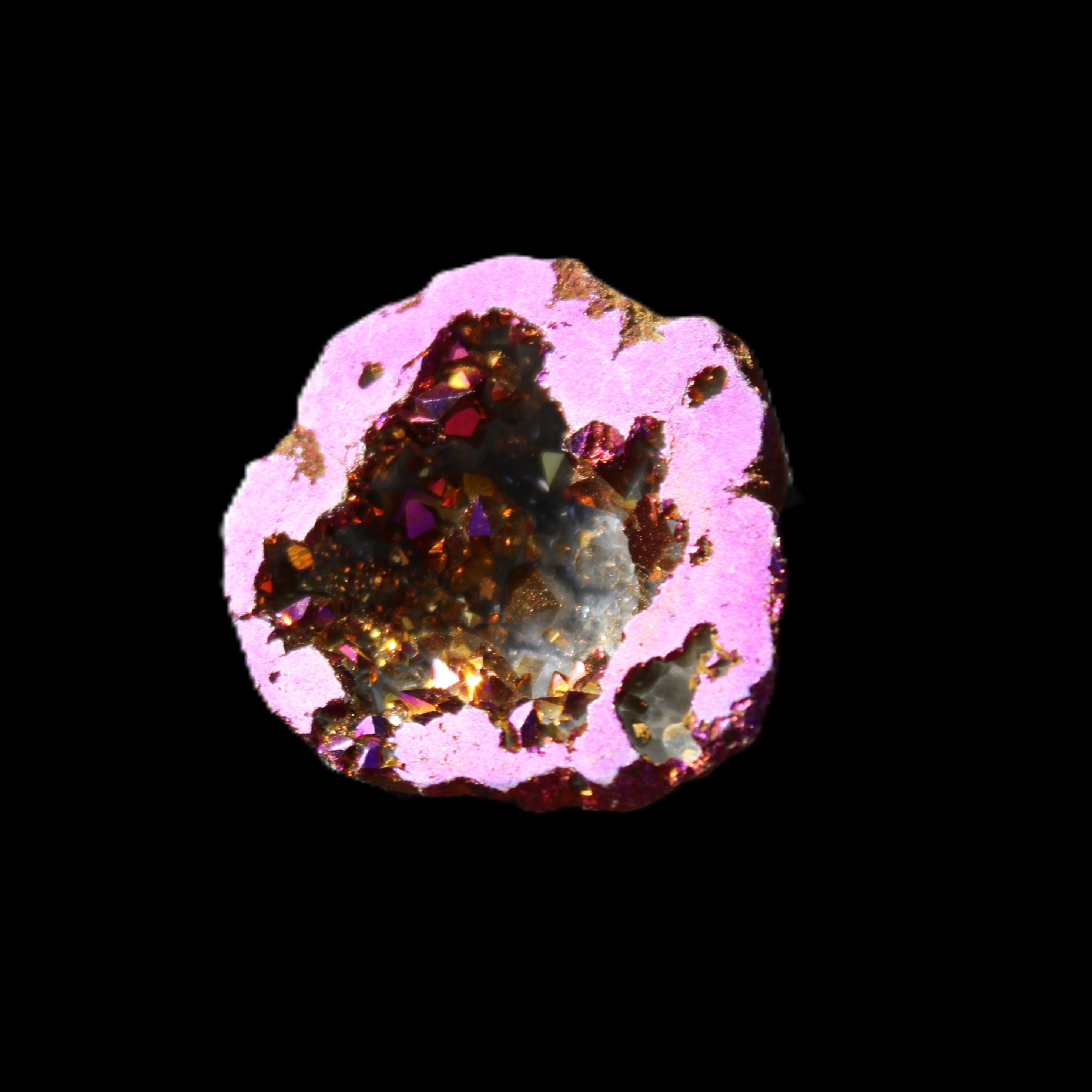 Electric Purple Agate electroplated geode 30mm 7-8g in sunlight - Rocks and Things Store