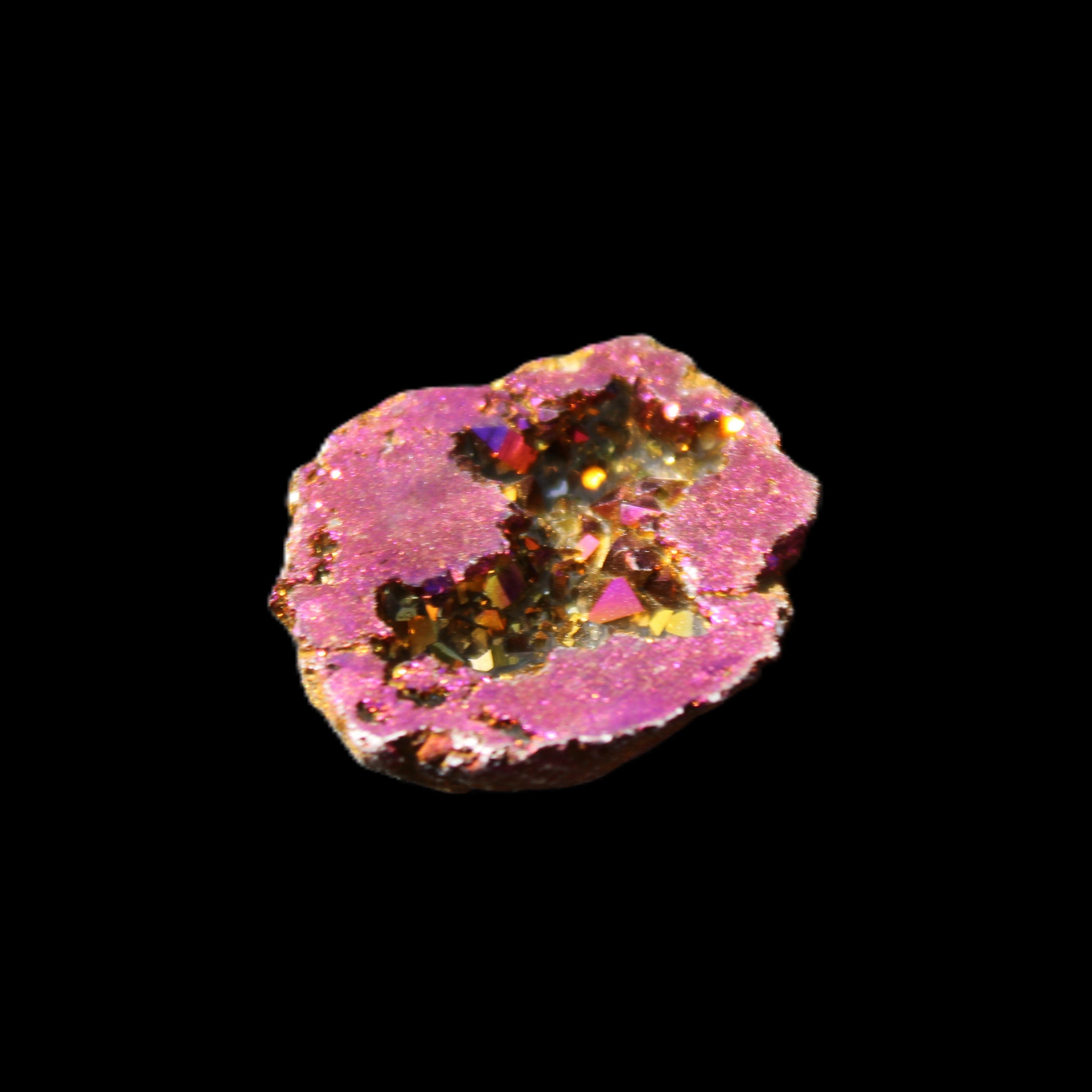 Electric Purple Agate electroplated geode 30mm 7-8g in sunlight - Rocks and Things Store