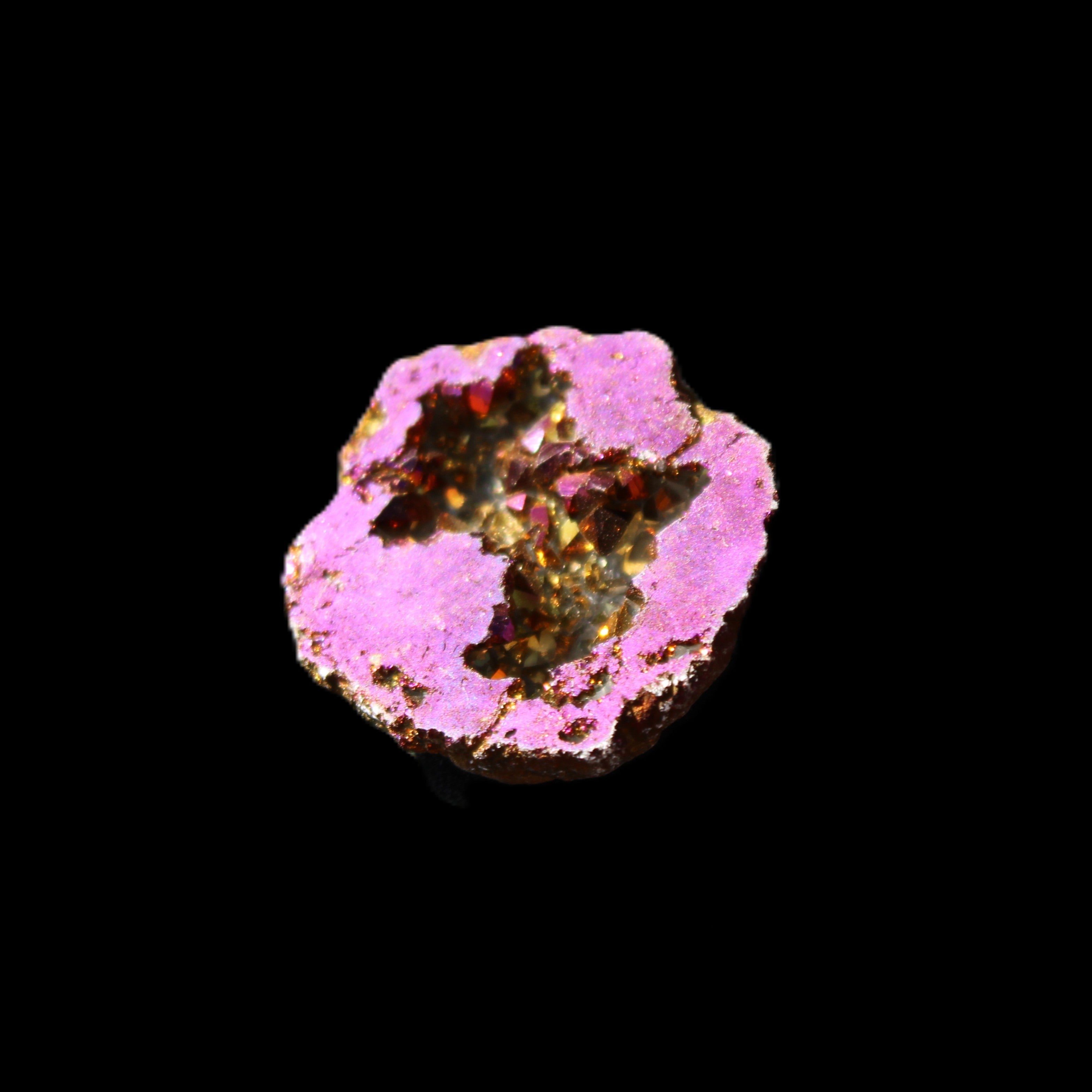 Electric Purple Agate electroplated geode 30mm 7-8g in sunlight - Rocks and Things Store
