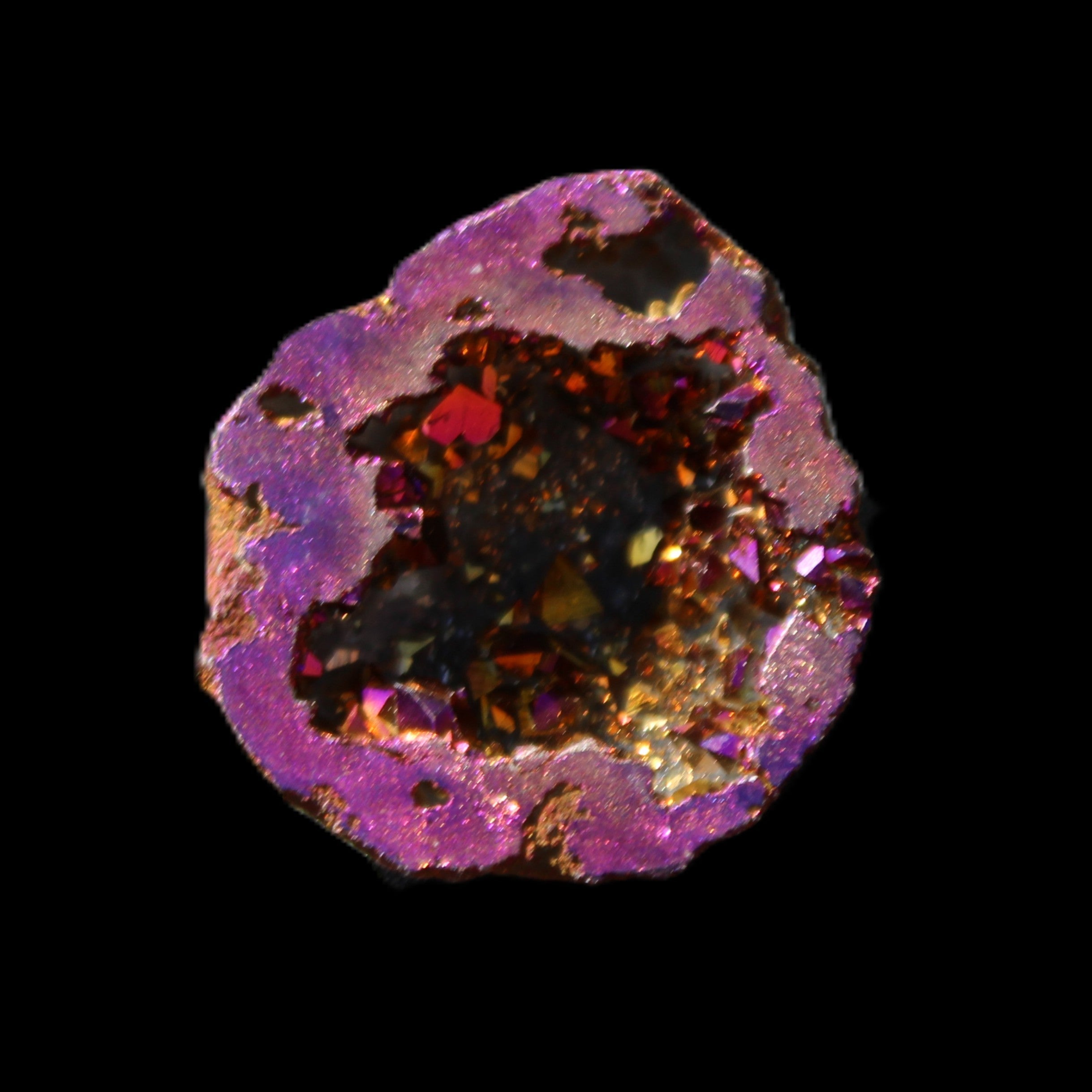Electric Purple Agate electroplated geode 30mm 7-8g in sunlight - Rocks and Things Store