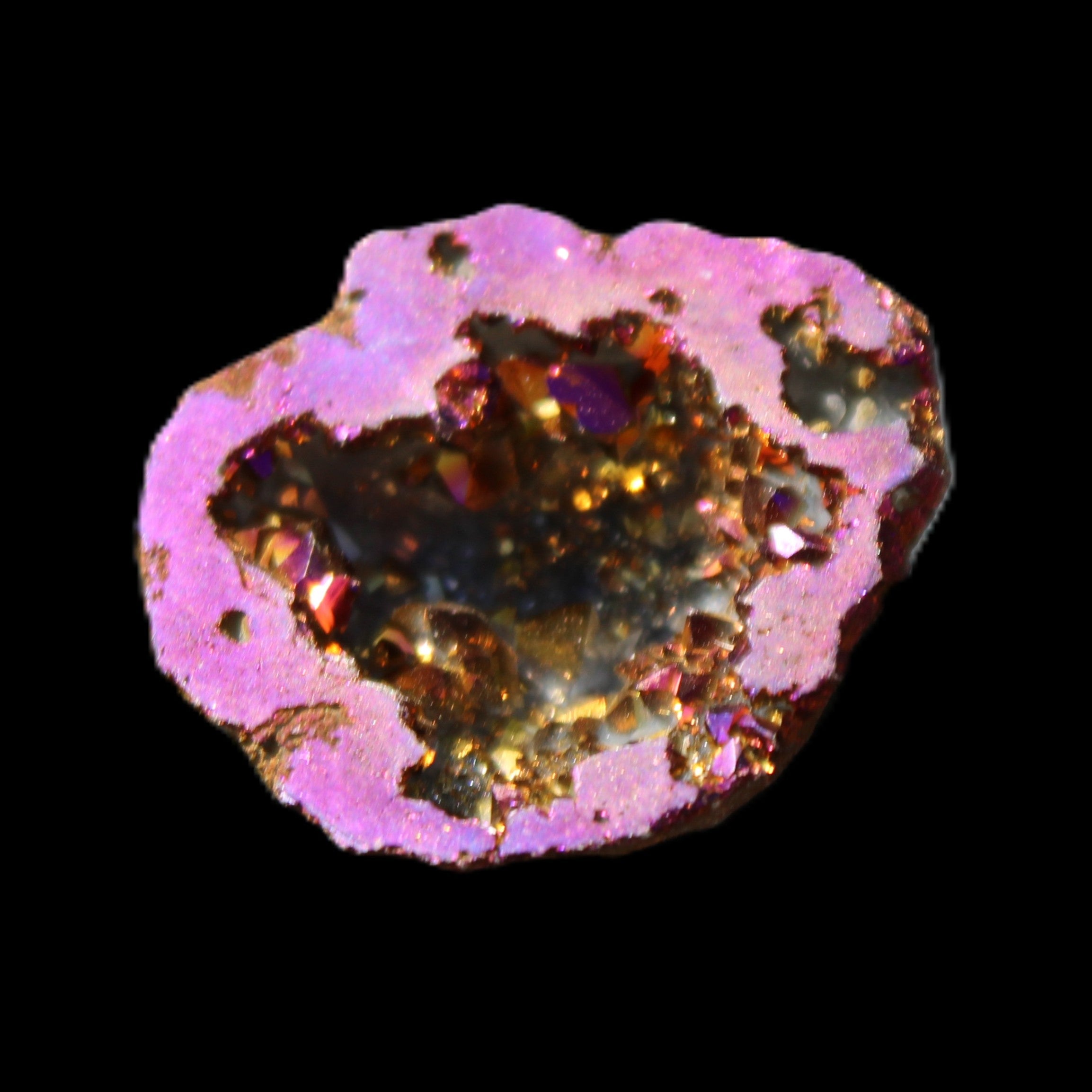 Electric Purple Agate electroplated geode 30mm 7-8g in sunlight - Rocks and Things Store