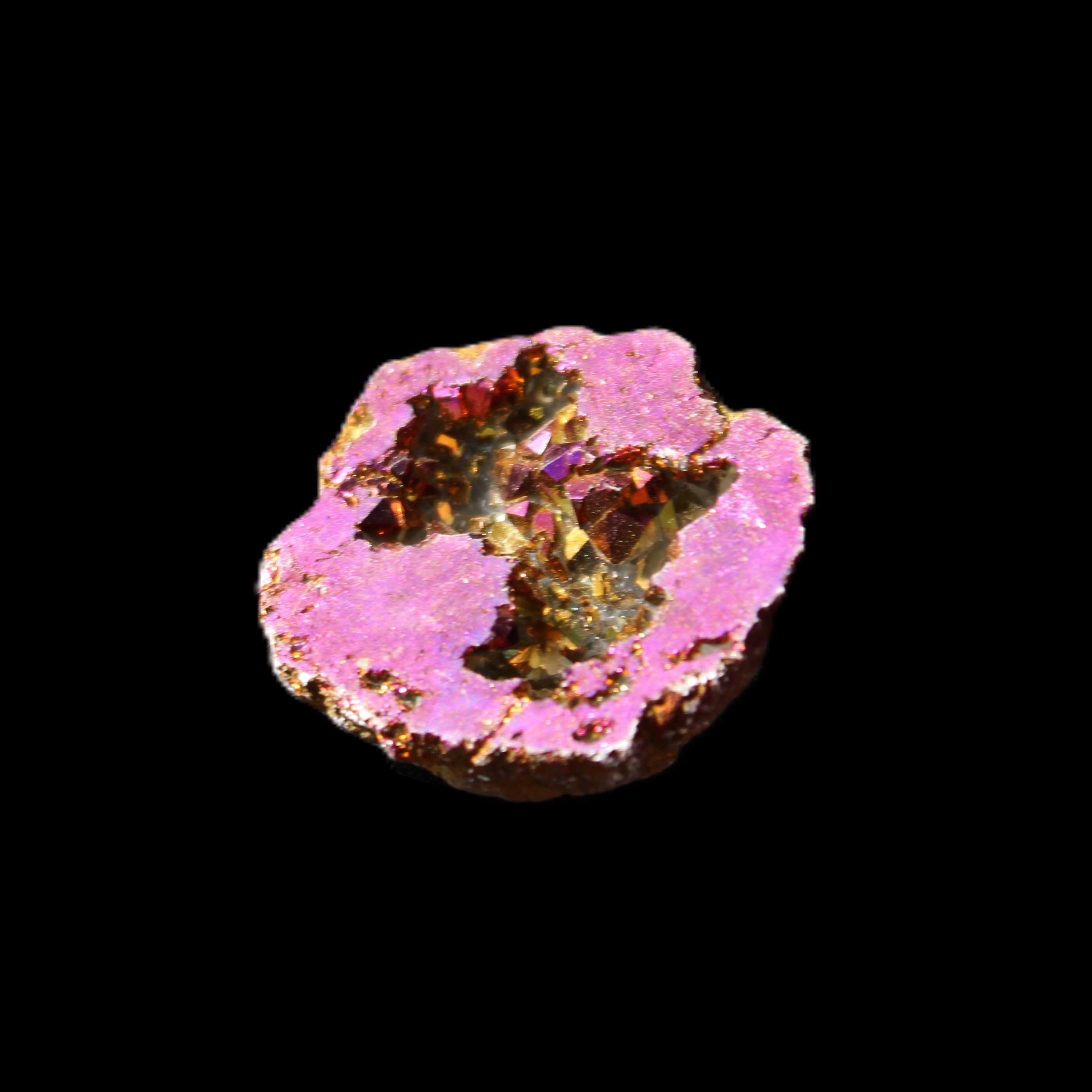 Electric Purple Agate electroplated geode 30mm 7-8g in sunlight - Rocks and Things Store
