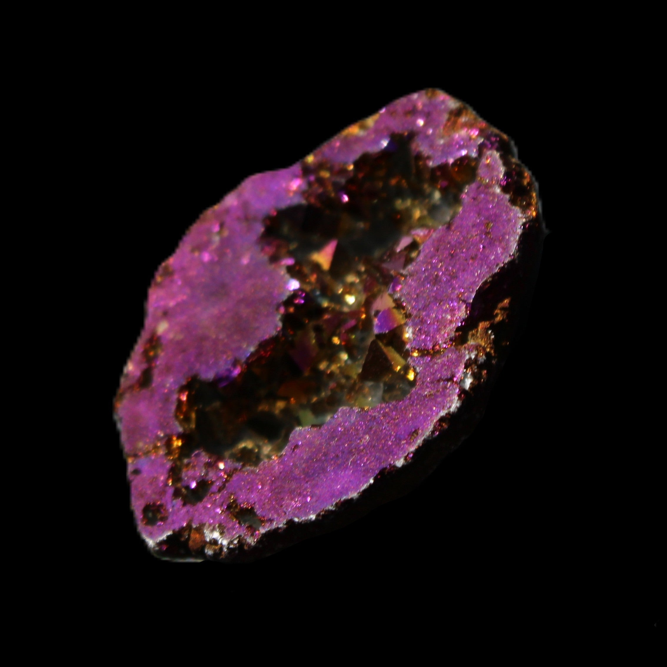 Electric Purple Agate electroplated geode 30mm 7-8g in sunlight - Rocks and Things Store