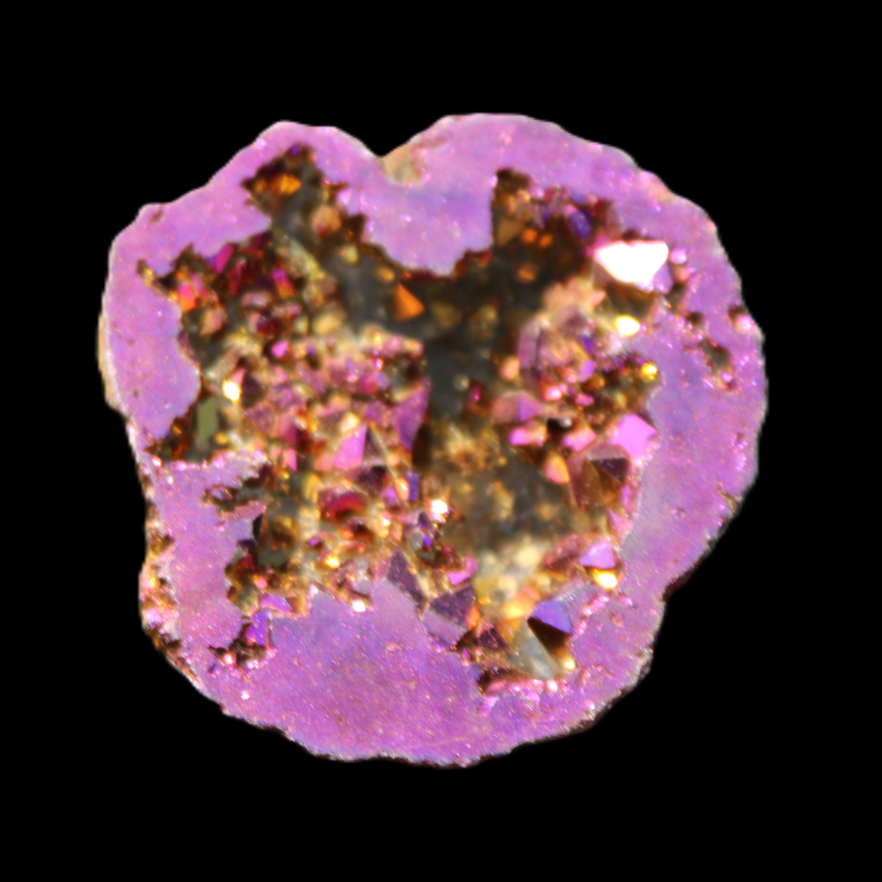Electric Purple Agate electroplated geode 30mm 7-8g in sunlight - Rocks and Things Store