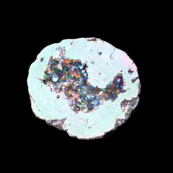 Electric Green Agate electroplated geode 30mm 10.9g in sunlight - Rocks and Things Store