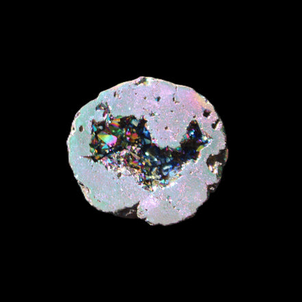 Electric Green Agate electroplated geode 30mm 10.9g in sunlight - Rocks and Things Store